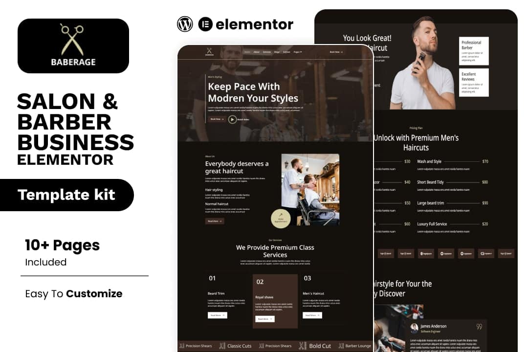 Baberage – Barber & Hairdresser Shop Elementor Template Kit