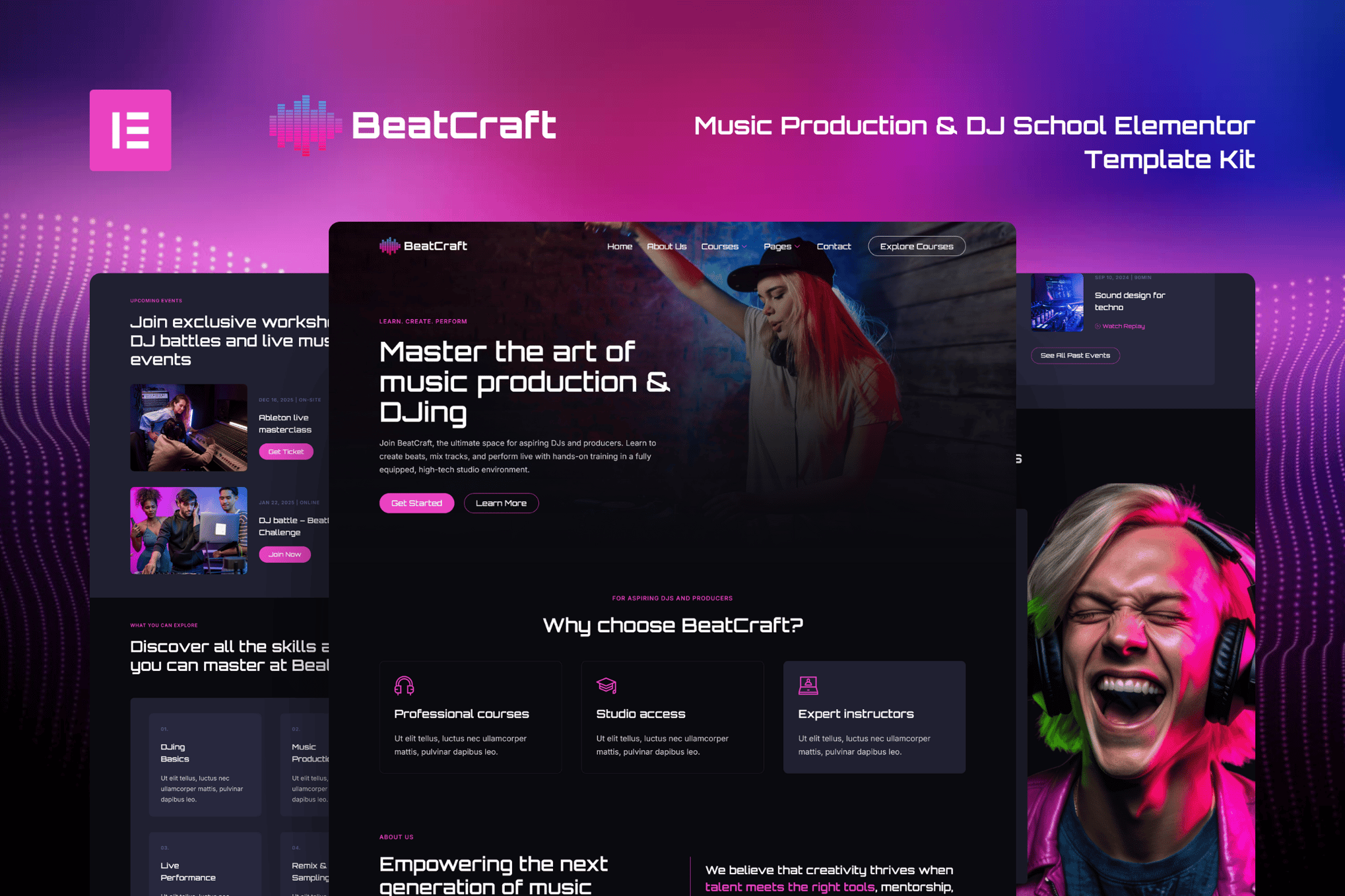 Beatcraft – Music Production & DJ School Elementor Template Kit