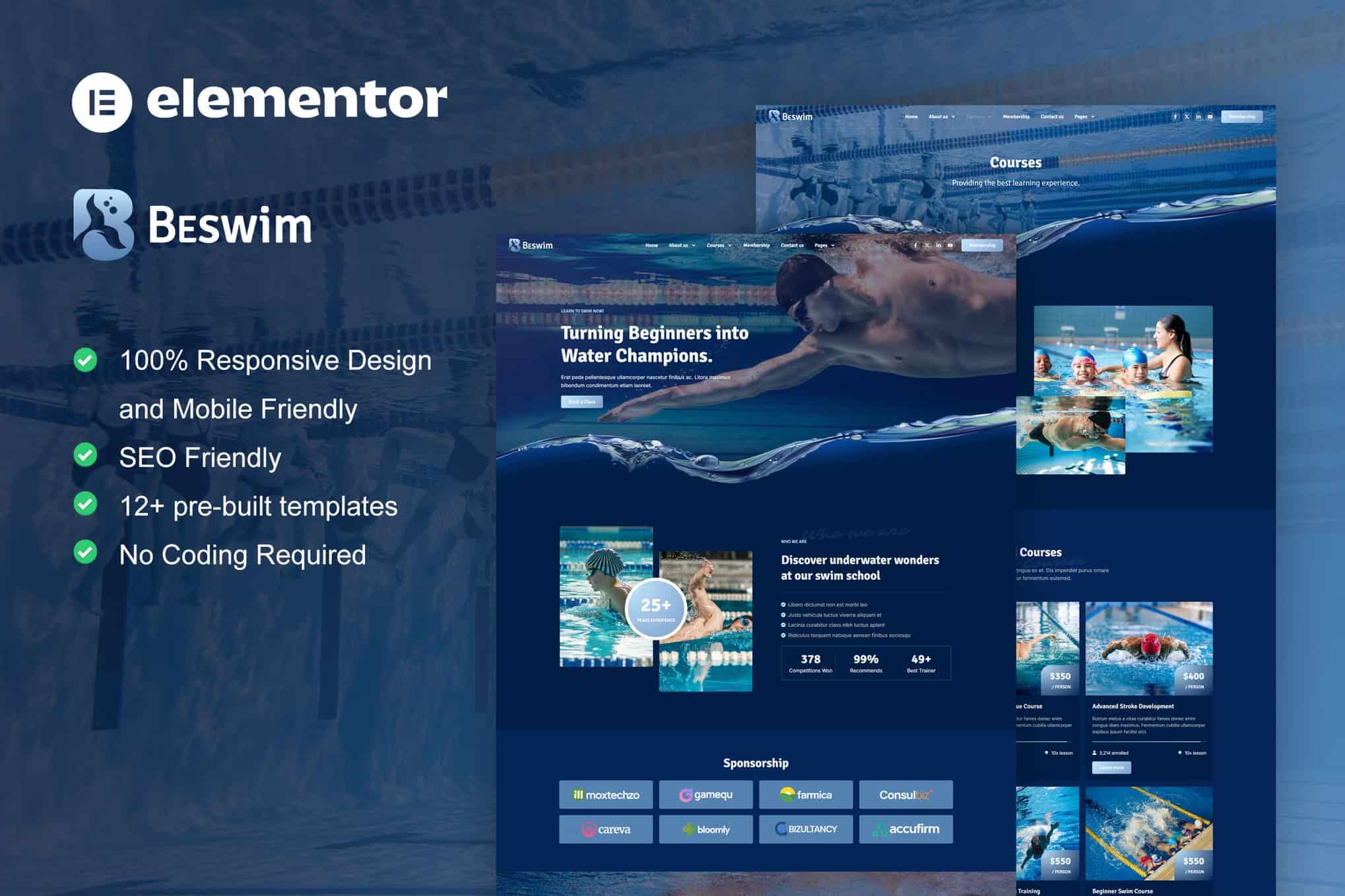 Beswim – Swimming Courses & Training Elementor Pro Template Kit