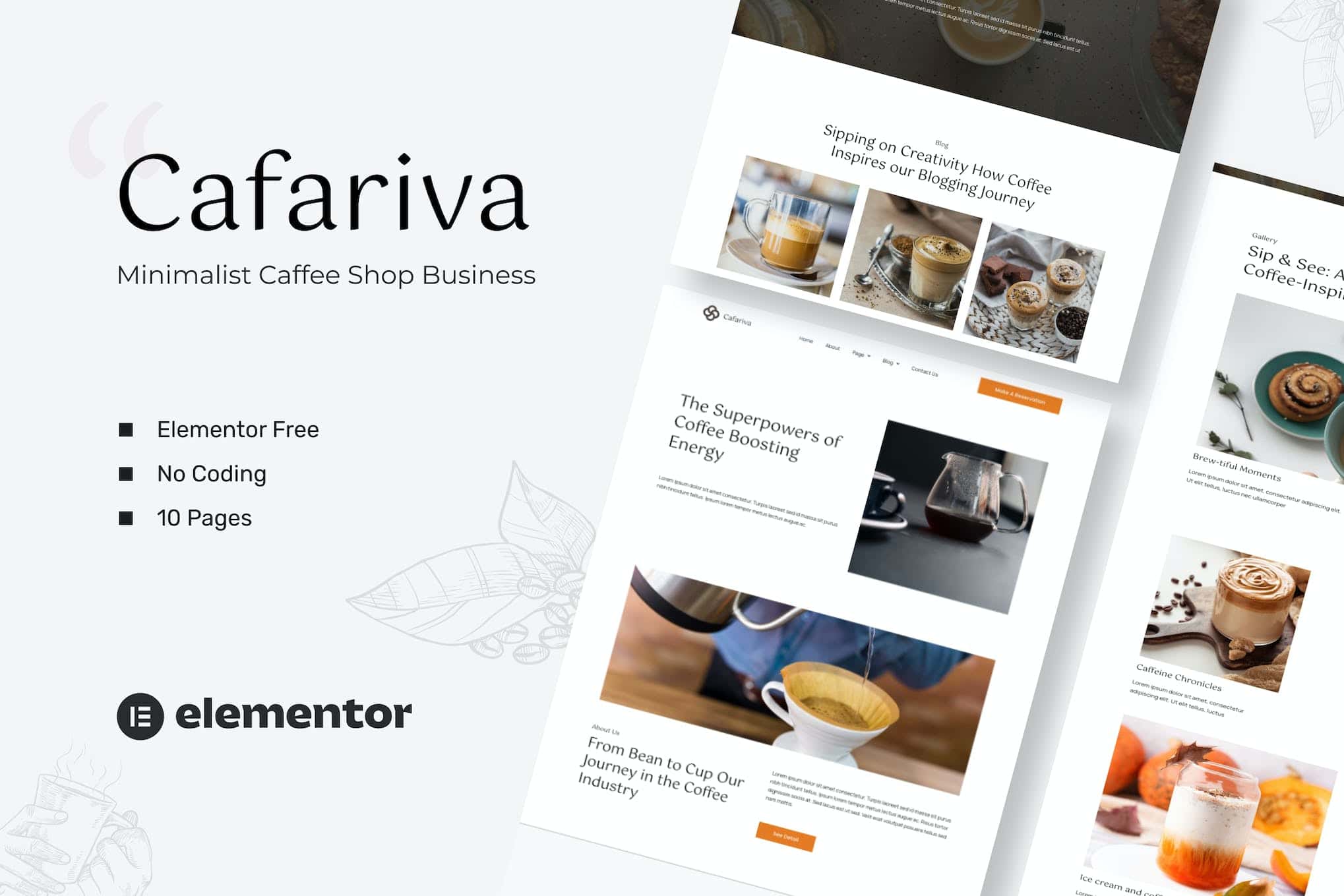 Cafariva - Minimalist Cafe &Coffee Elementor Template Kit