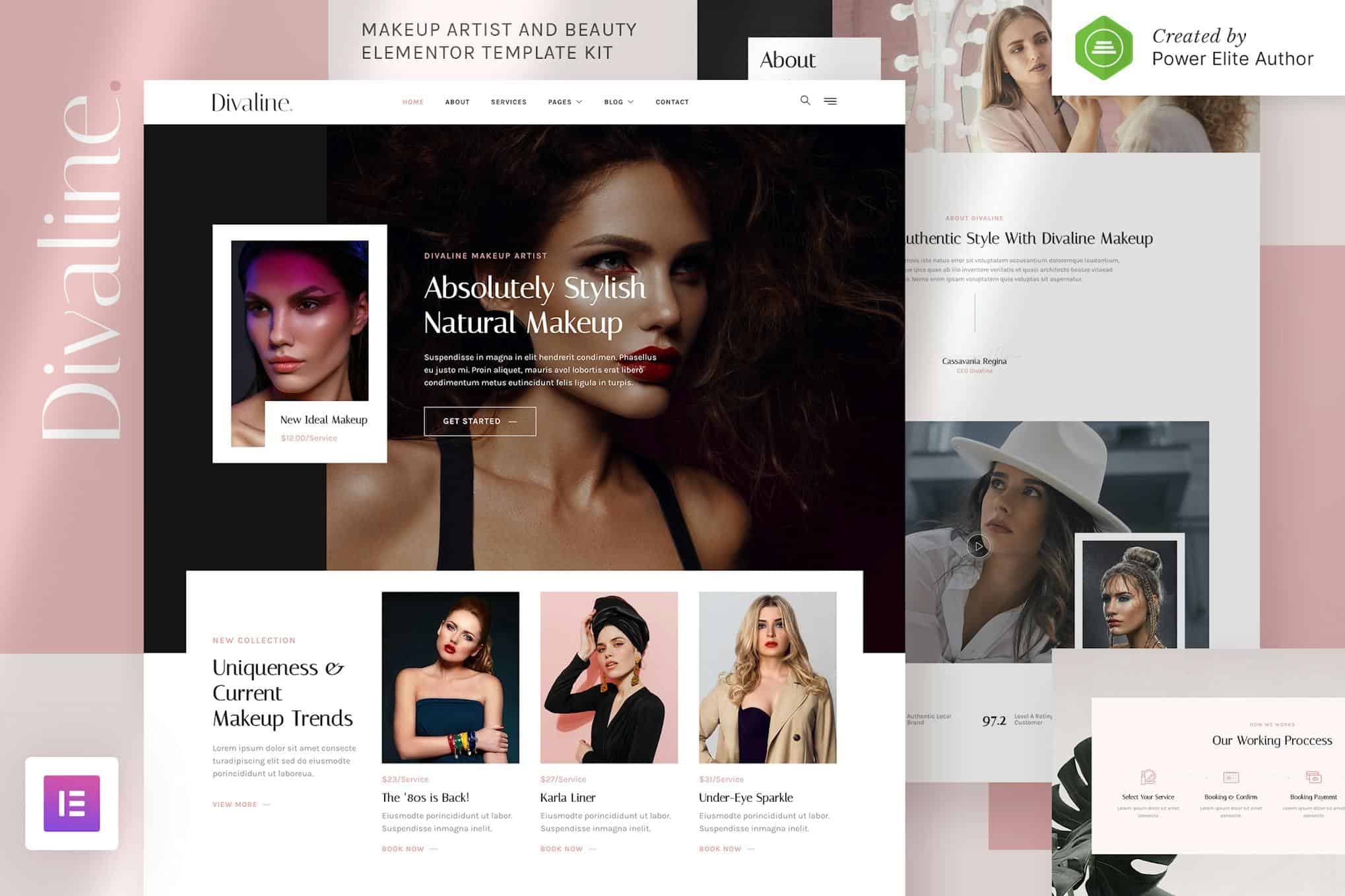 Divaline - Makeup Artist, Model & Beauty Elementor Template Kit