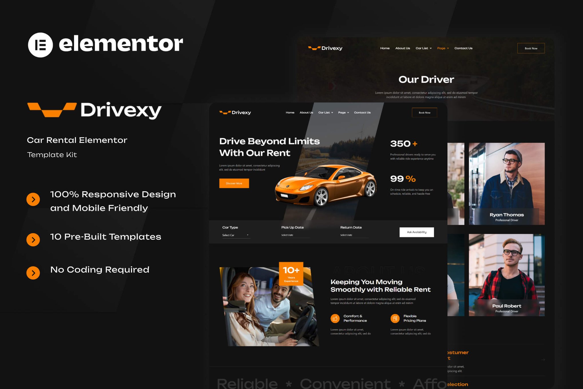 Drivexy – Car Rental Elementor Template Kit