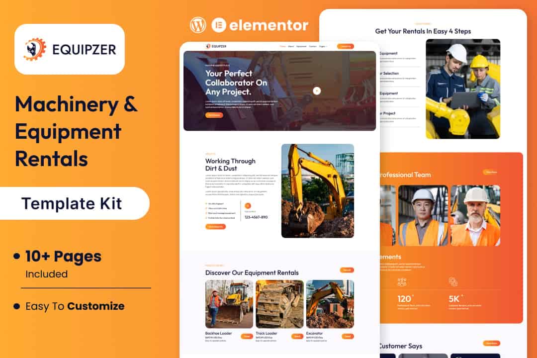 Equipzer – Machinery & Equipment Rentals Elementor Pro Template Kit