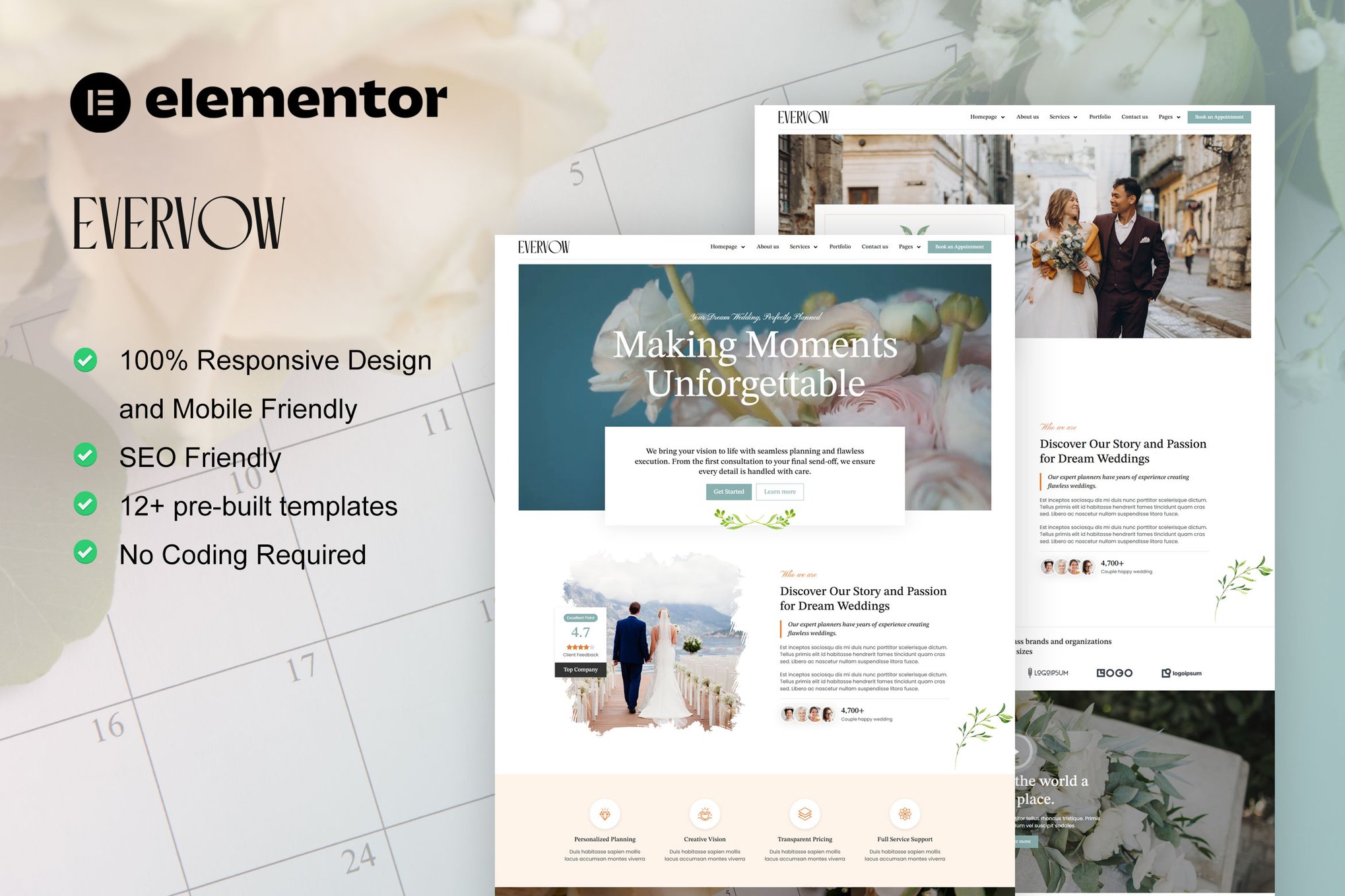 EverVow – Wedding & Event Planner Elementor Pro Template Kit