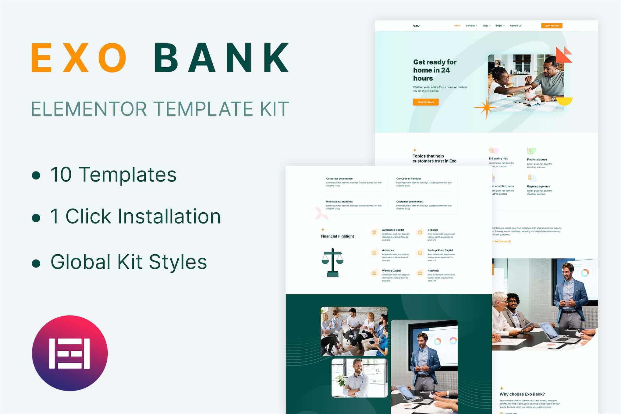 Exobank - Financial Elementor Template Kit