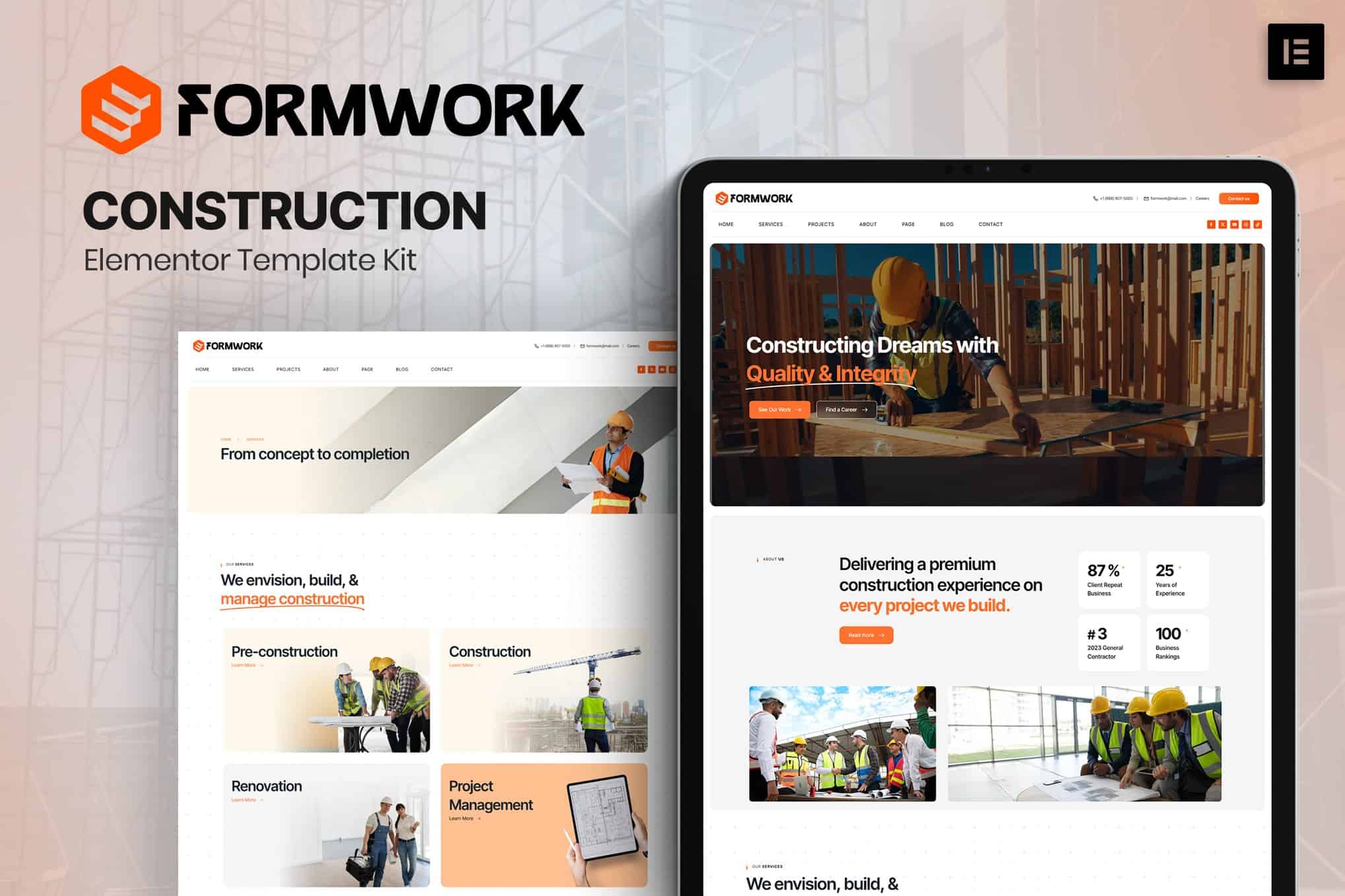 Formwork – Construction  Elementor Template Kit