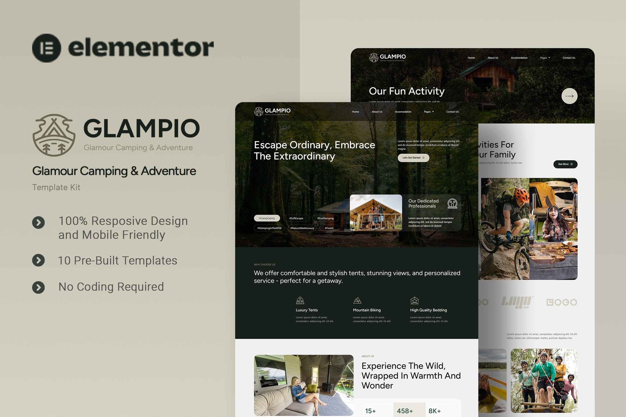 Glampio – Glamour Camping & Adventure Elementor Template Kit