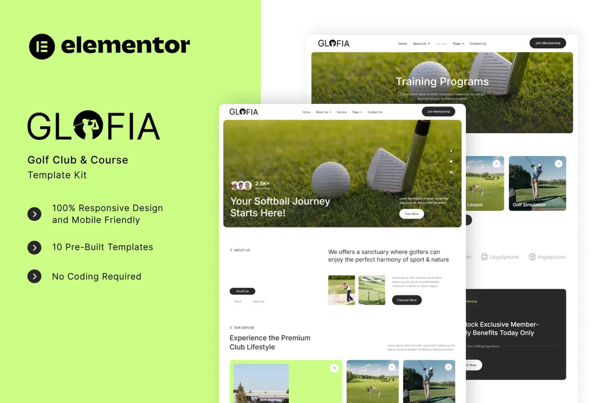 Glofia – Golf Club & Course Elementor Template Kit
