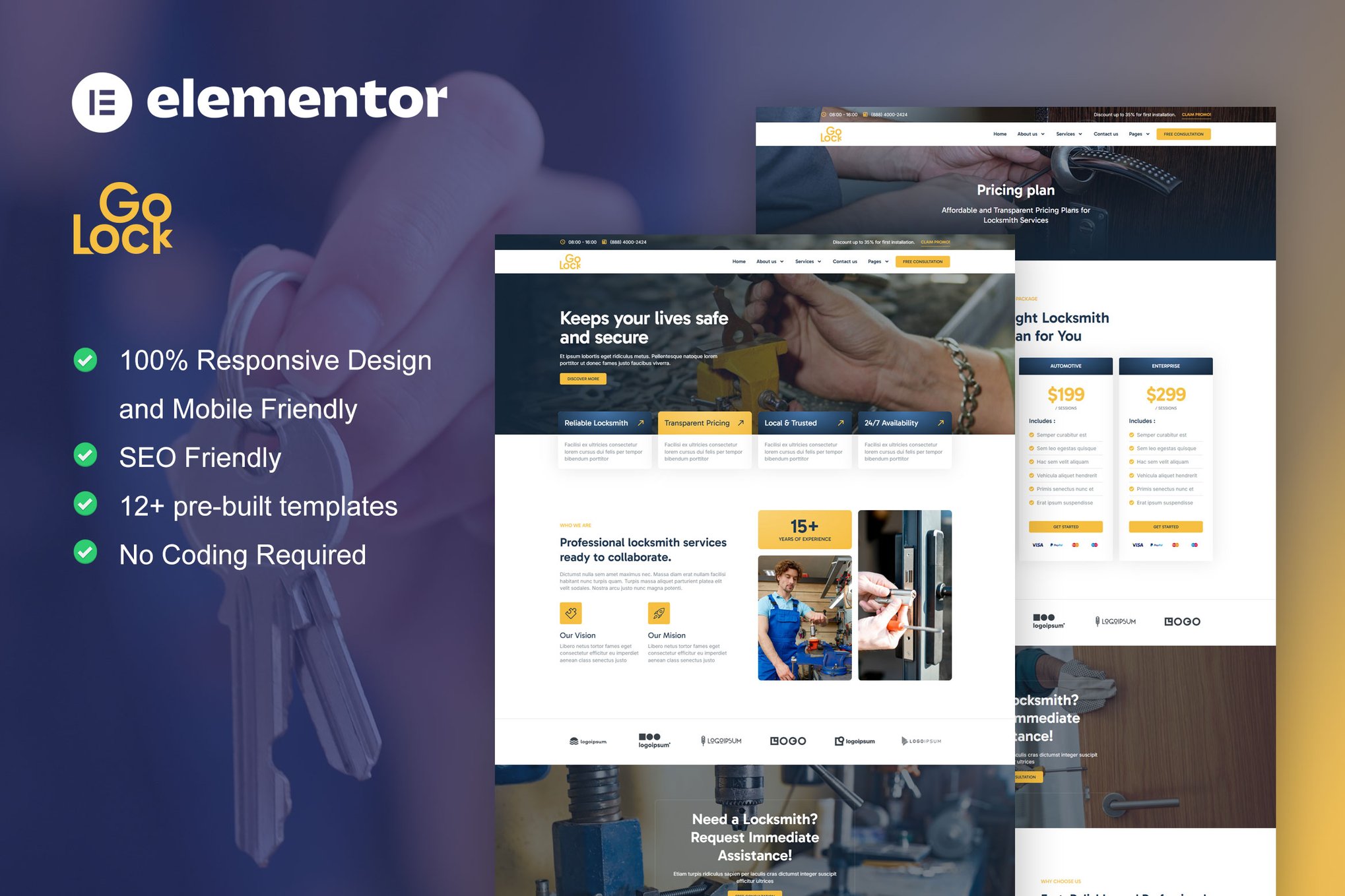 GoLock – Locksmith & Key Maker Service Elementor Pro Template Kit