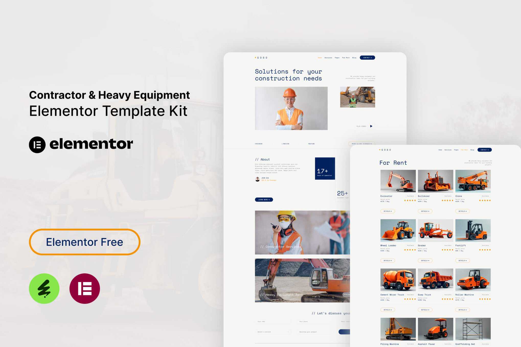 Goso – Contractor & Heavy Equipment Elementor Template Kit