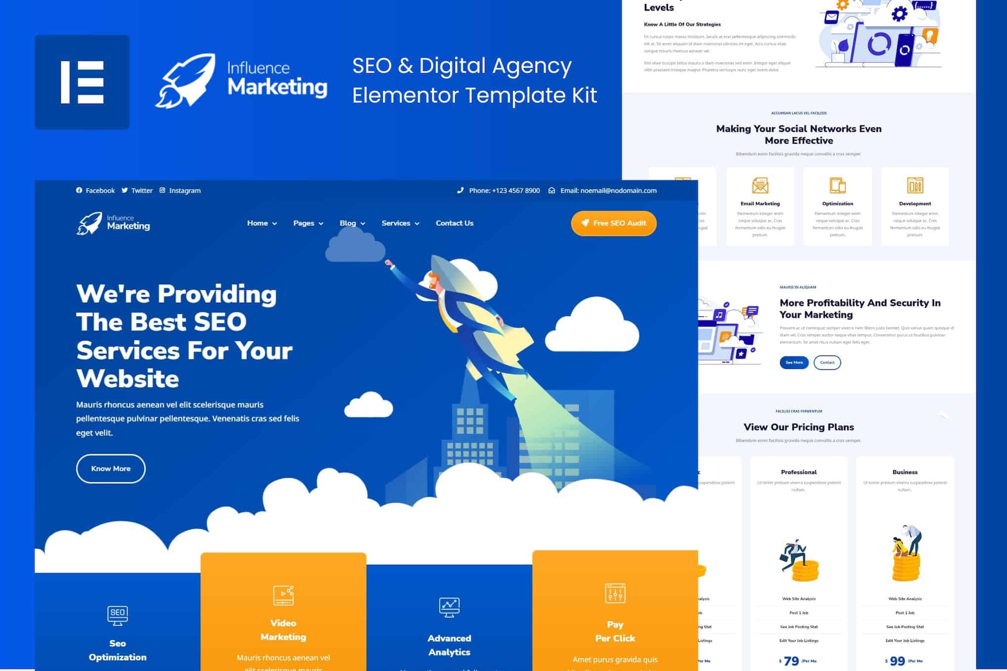 Influence Marketing - SEO & Digital Agency Elementor Template Kit