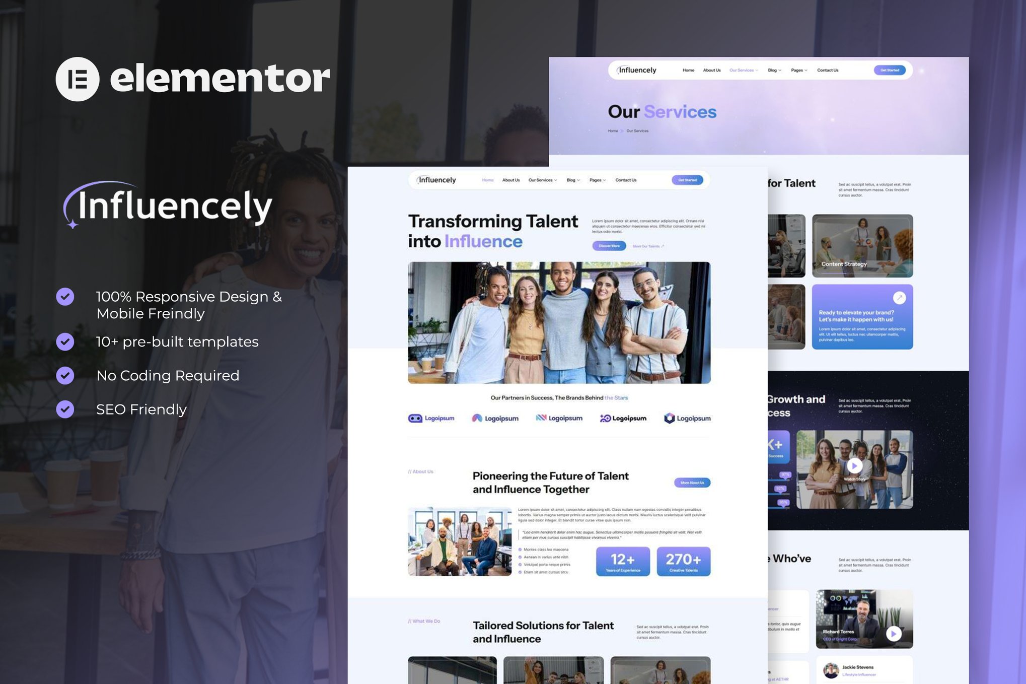 Influencely – Influencer & Talent Agency Elementor TemplateKit