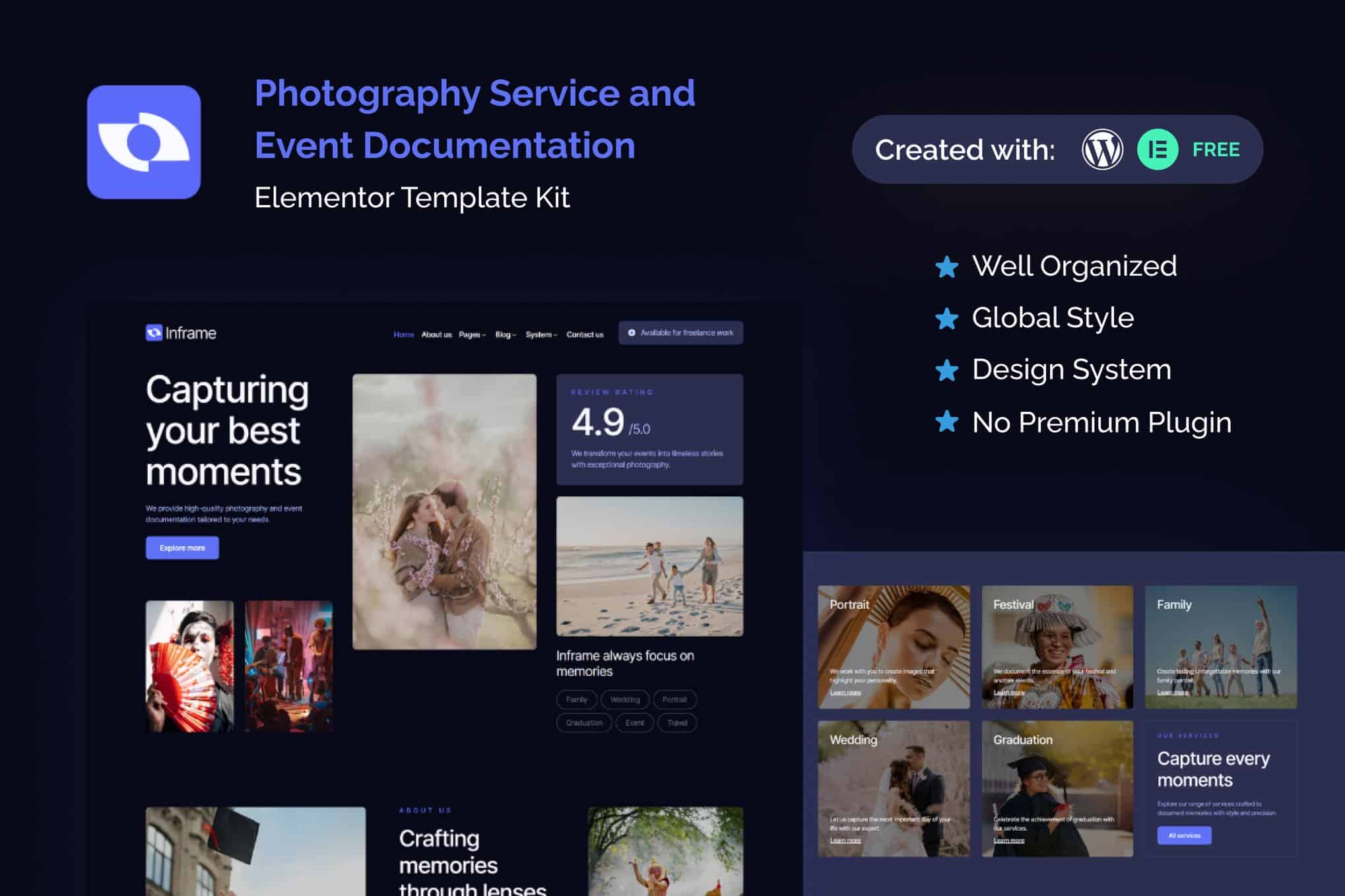 Inframe – Photography Service & Event Documentation Elementor Template Kit