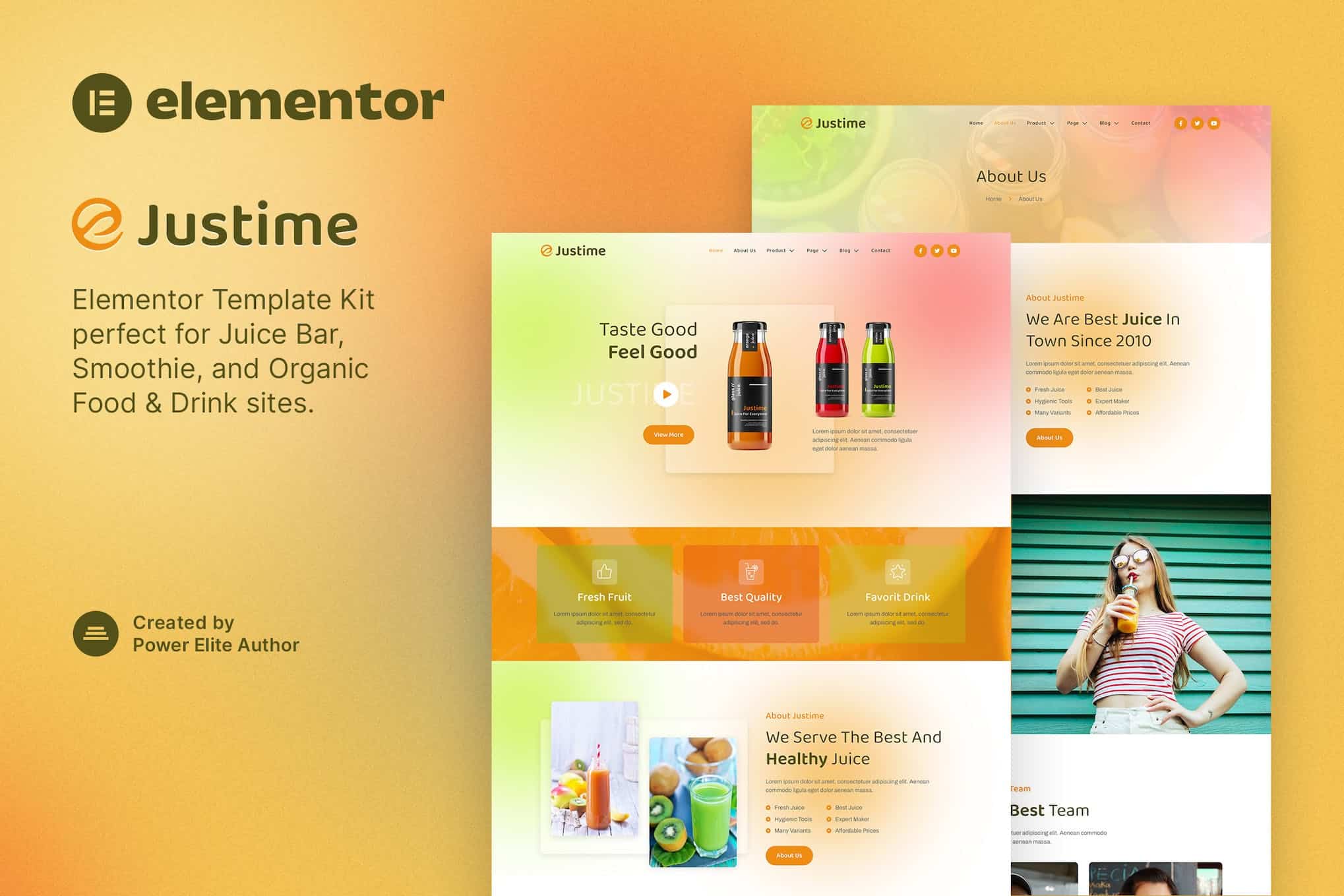 Justime - Juice Bar, Smoothie & Organic Food Elementor Template Kit
