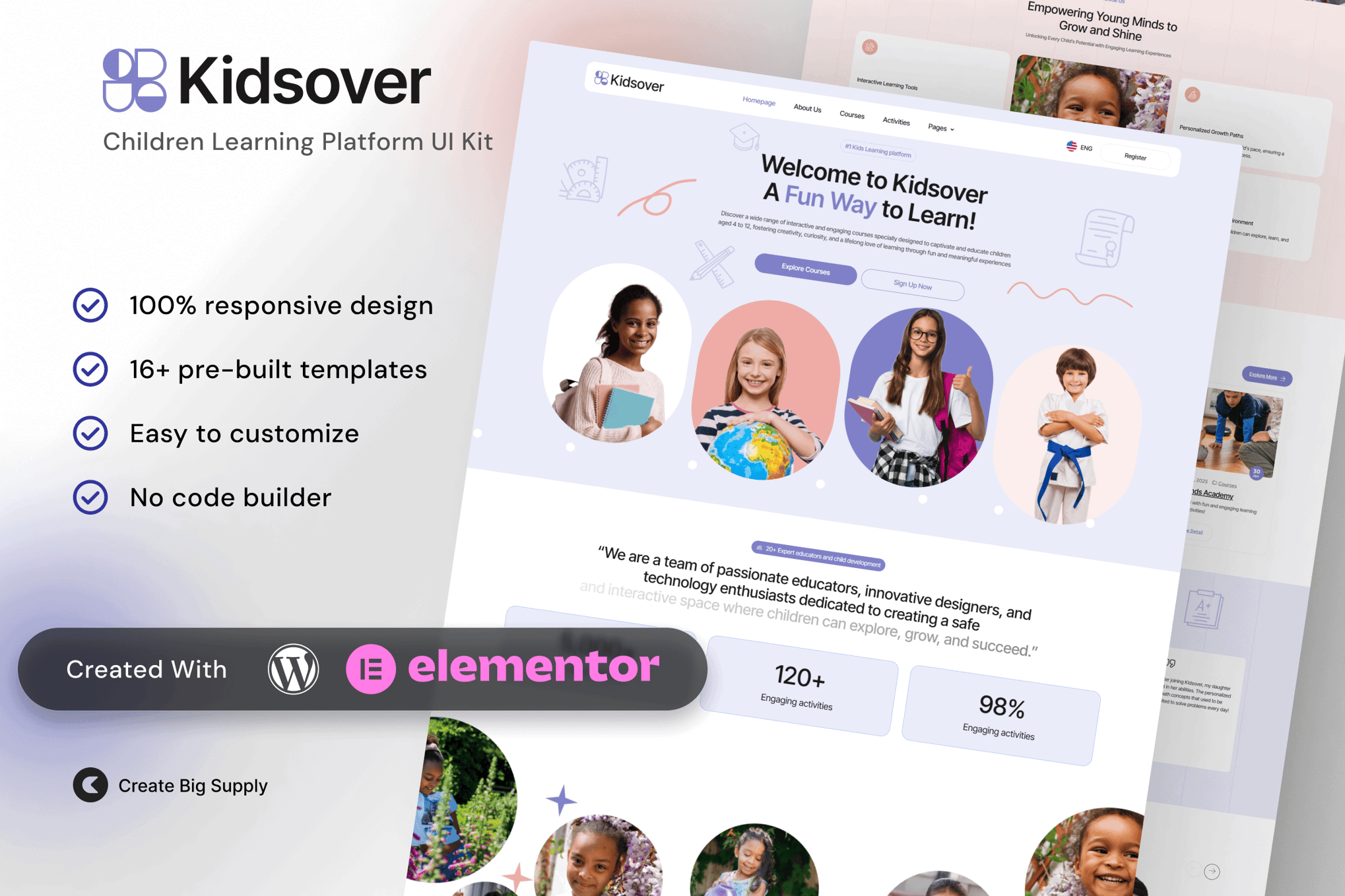 Kidsover- Children’s Learning Platform Elementor Template Kit