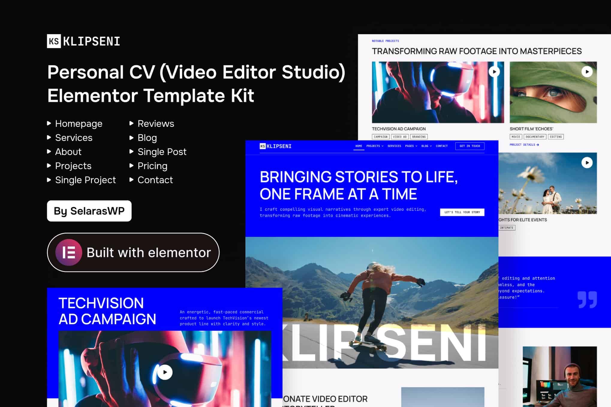 KlipSeni – Personal CV Video Editor Elementor Template Kit