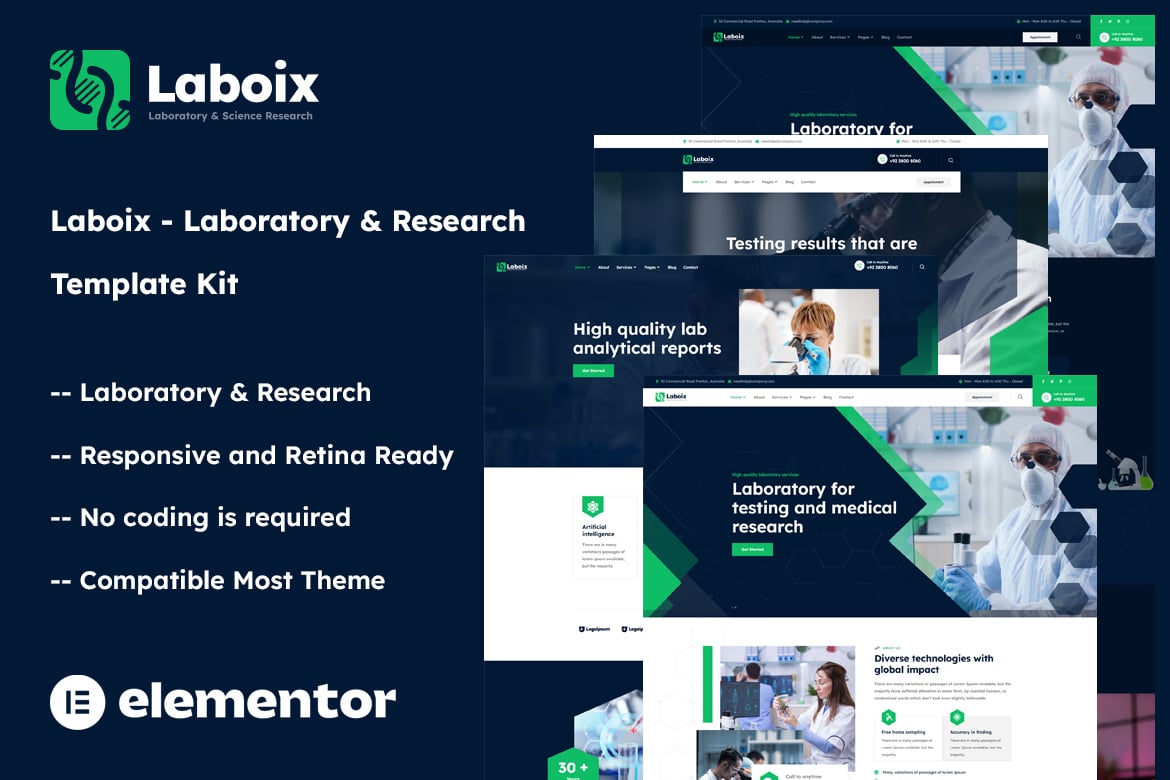 Laboix – Laboratory & Research Elementor Template Kit