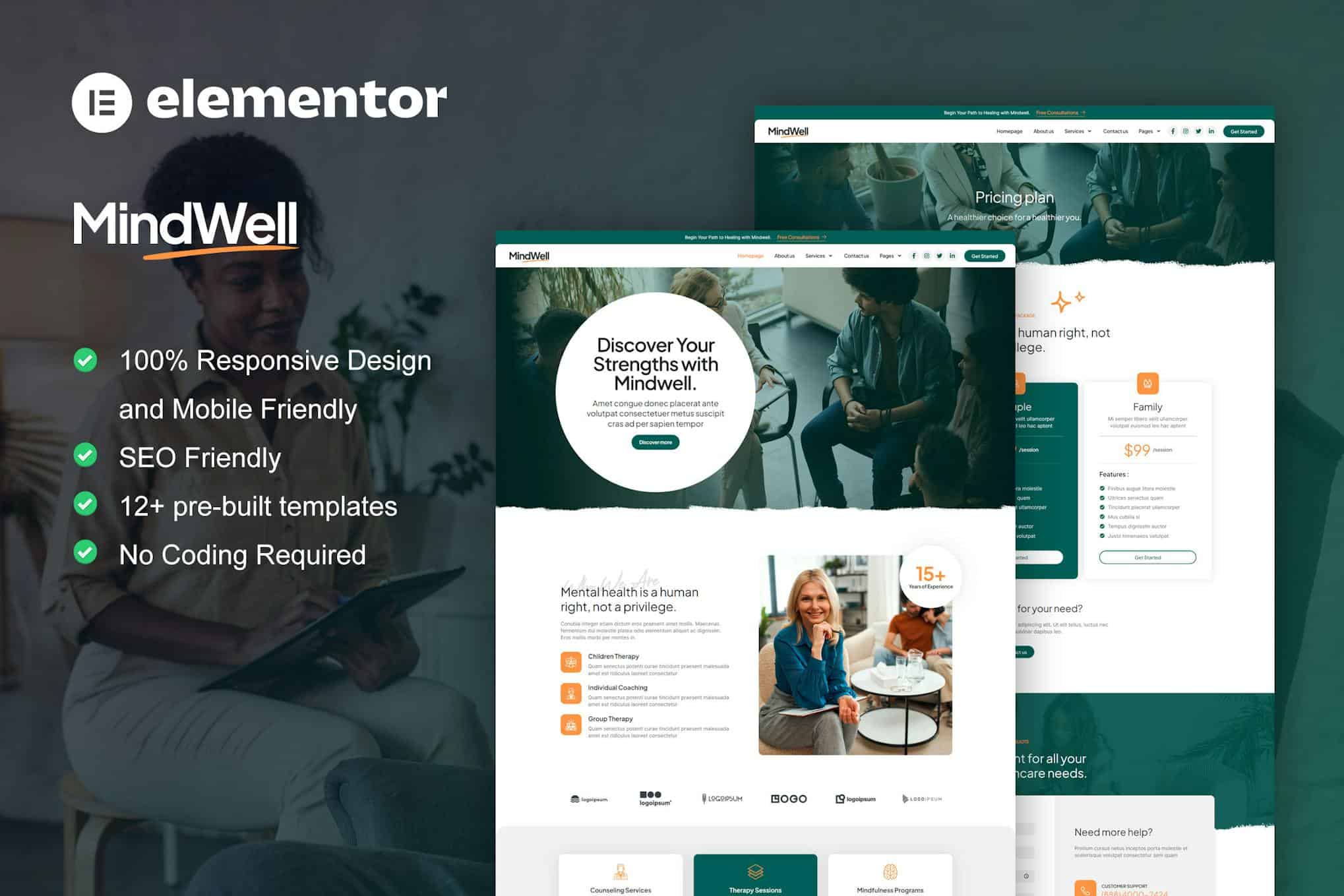 MindWell - Mental Health Care Elementor Pro Template Kit