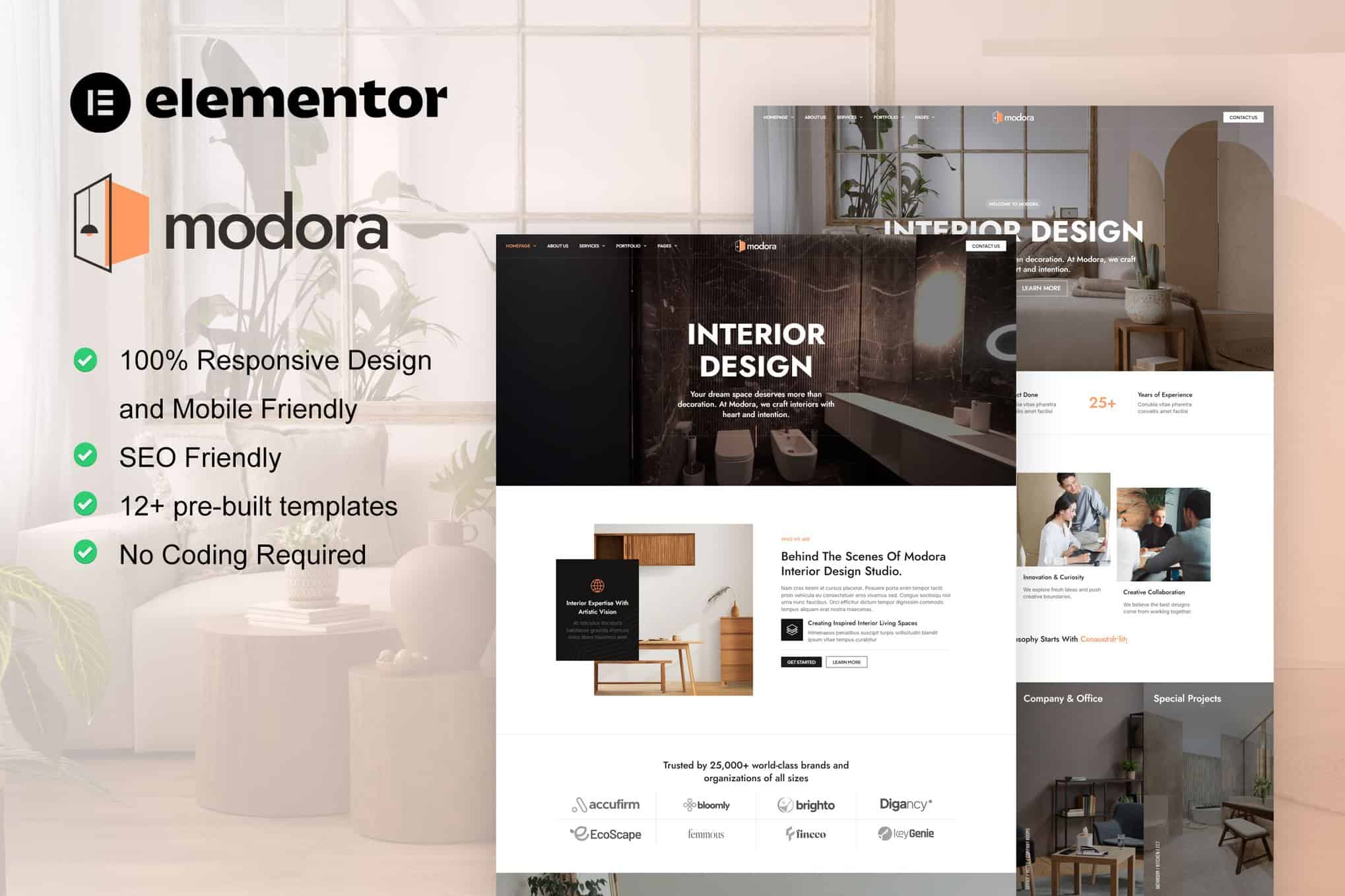 Modora – Interior Design & Architecture Service Elementor Pro Template Kit