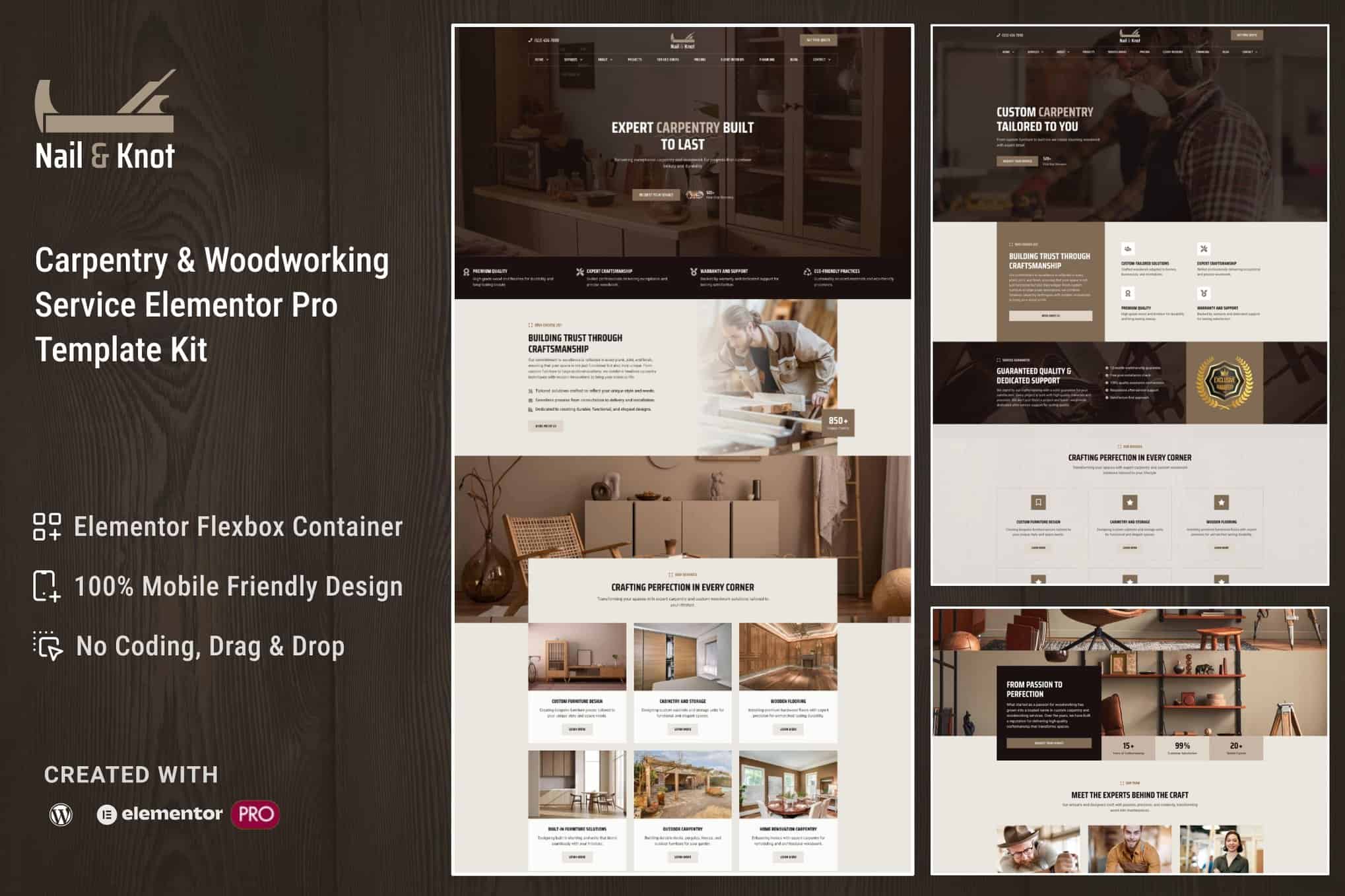 Nail&Knot – Carpentry & Woodworking Service Elementor Pro Template Kit