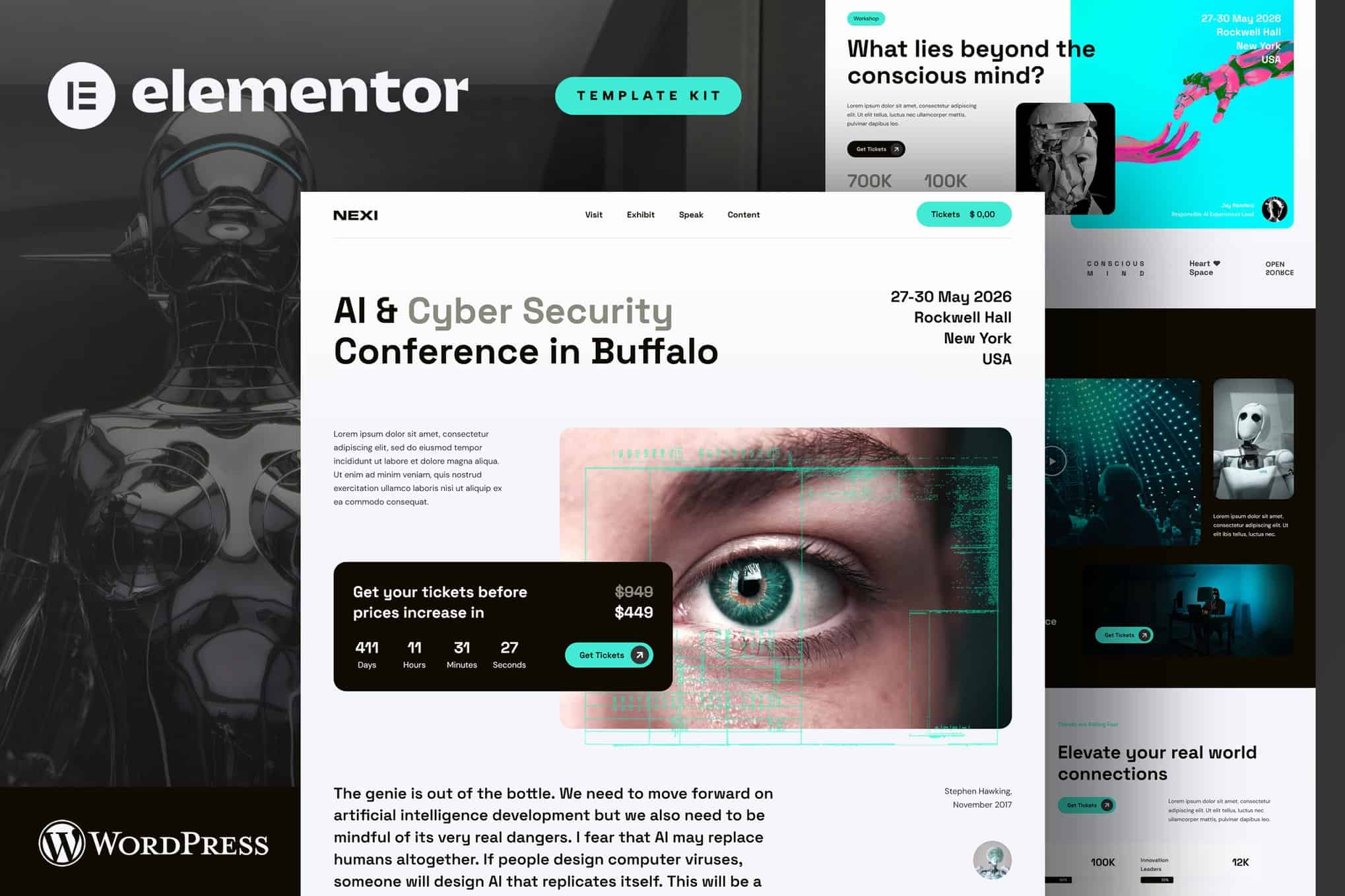 Nexi – AI & Cyber Security Event Conference Elementor Pro Template Kit