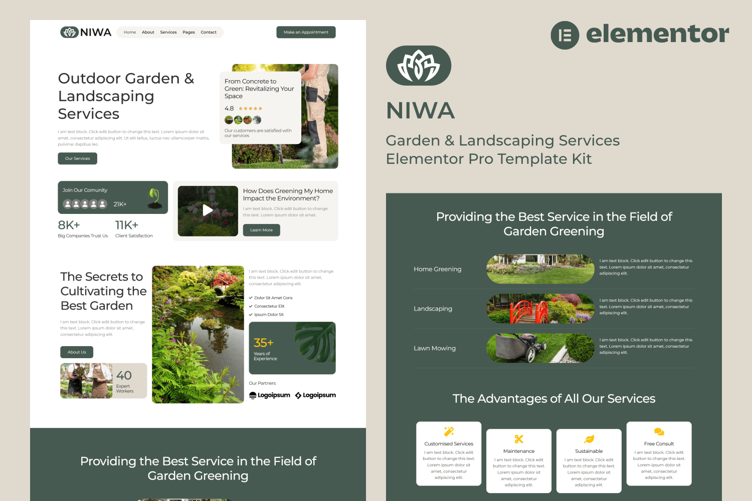 Niwa – Garden & Landscaping Services Elementor Pro Template Kit