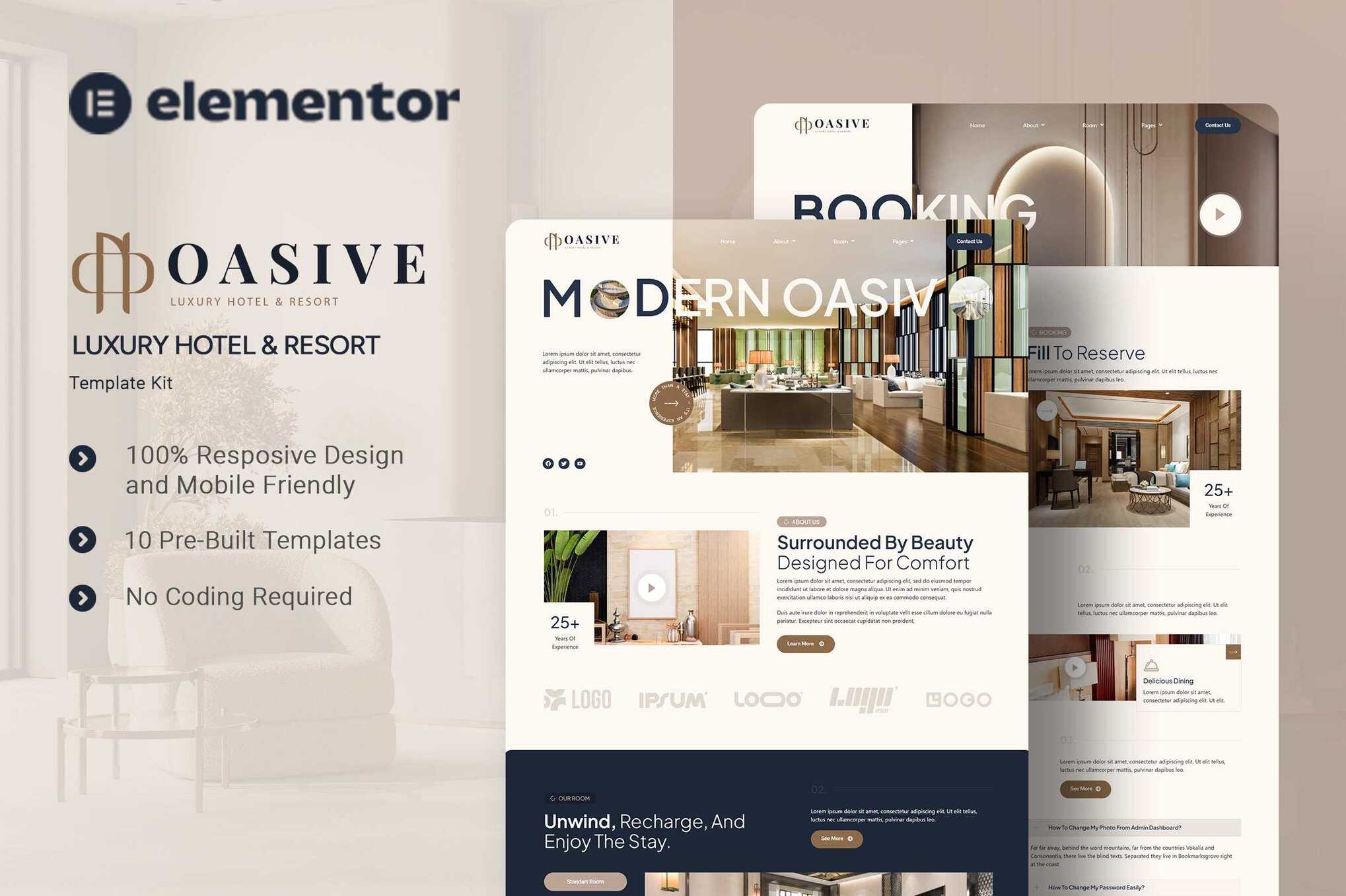 Oasive – Luxury Hotel & Resort Elementor Template Kit