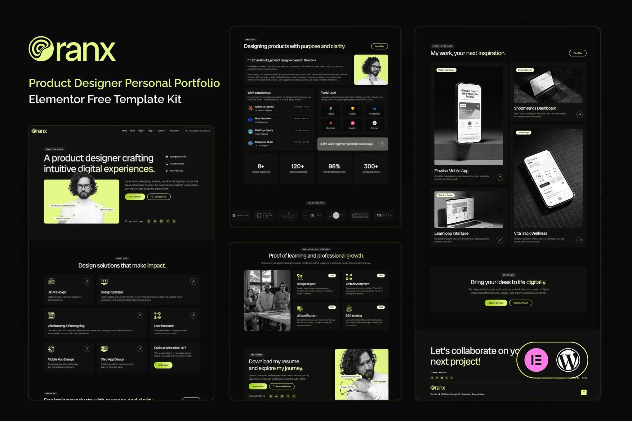 Oranx – Product Designer Personal Portfolio Elementor Template Kit