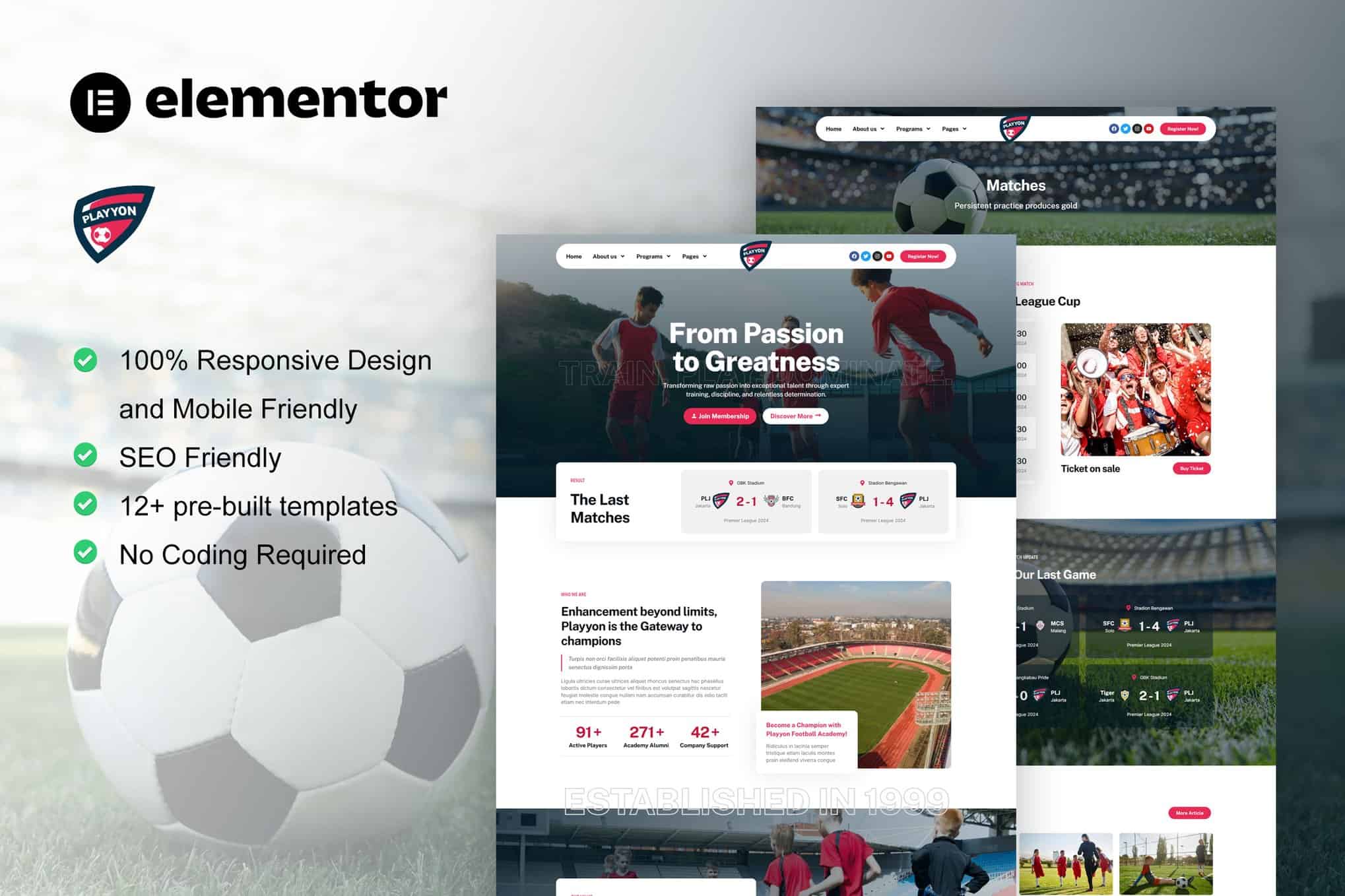 Playyon – Football Team & Sports Academy Elementor Pro Template Kit