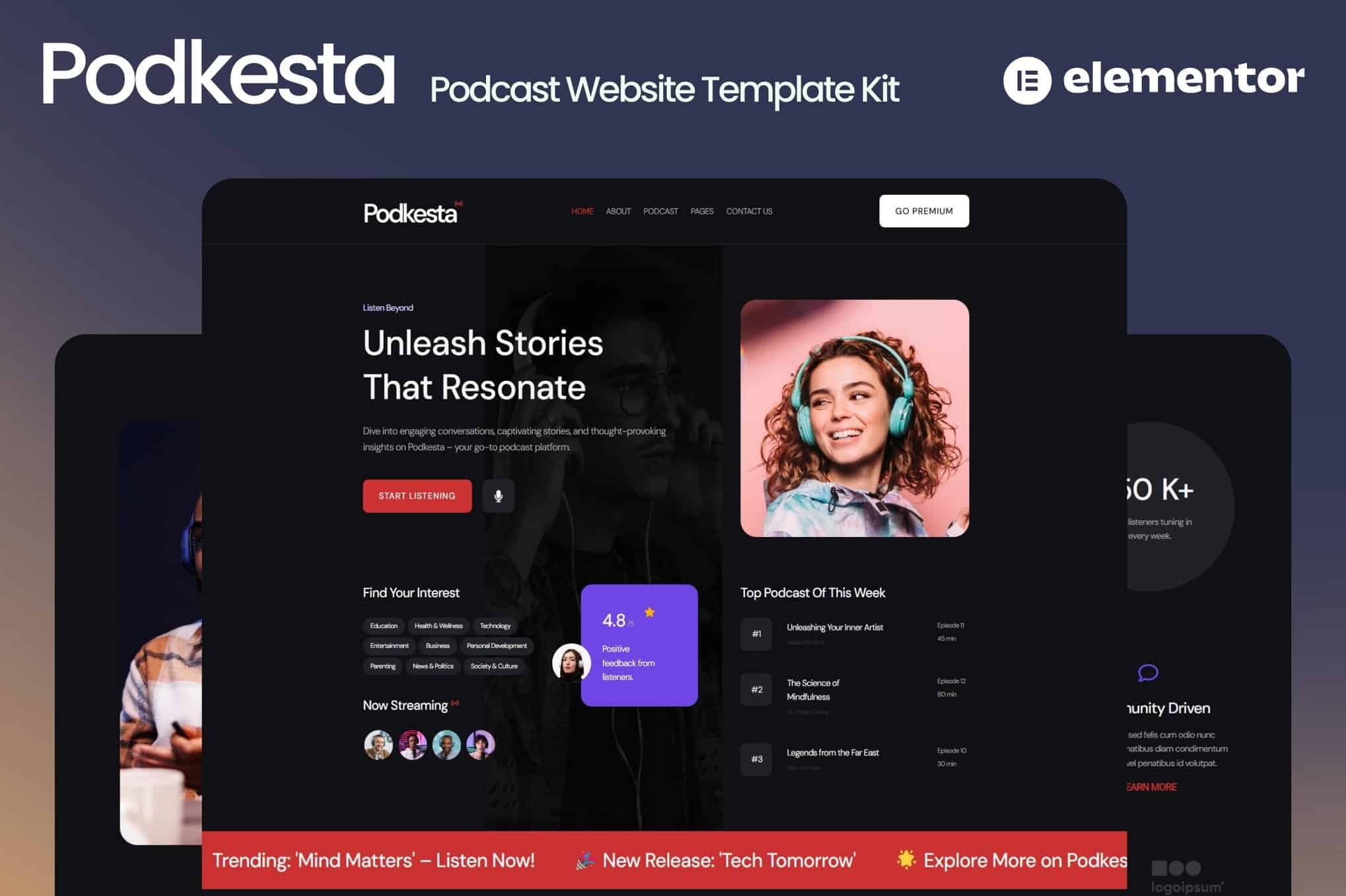Podkesta – Dark Theme Podcast Elementor Template Kit