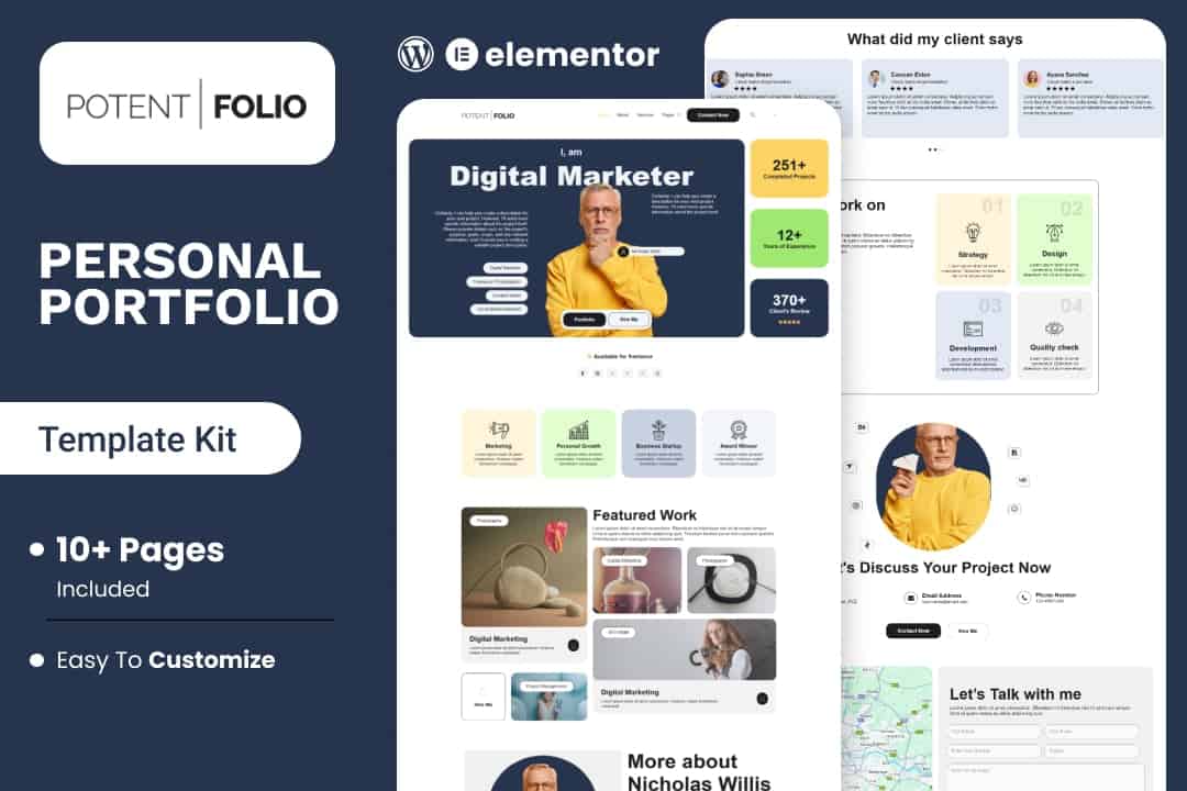 PotentFolio – Digital Marketer Portfolio Elementor Template Kit