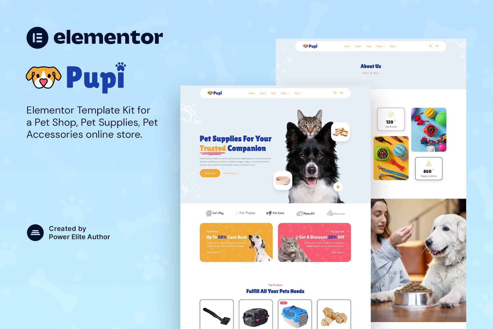 Pupi - Pet Shop & Pet Supplies Elementor Template Kit