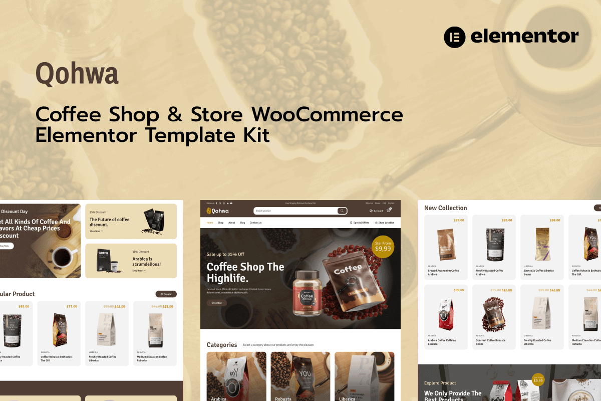 Qohwa – Coffee Shop & Store Ecommerce Elementor Pro Template Kit