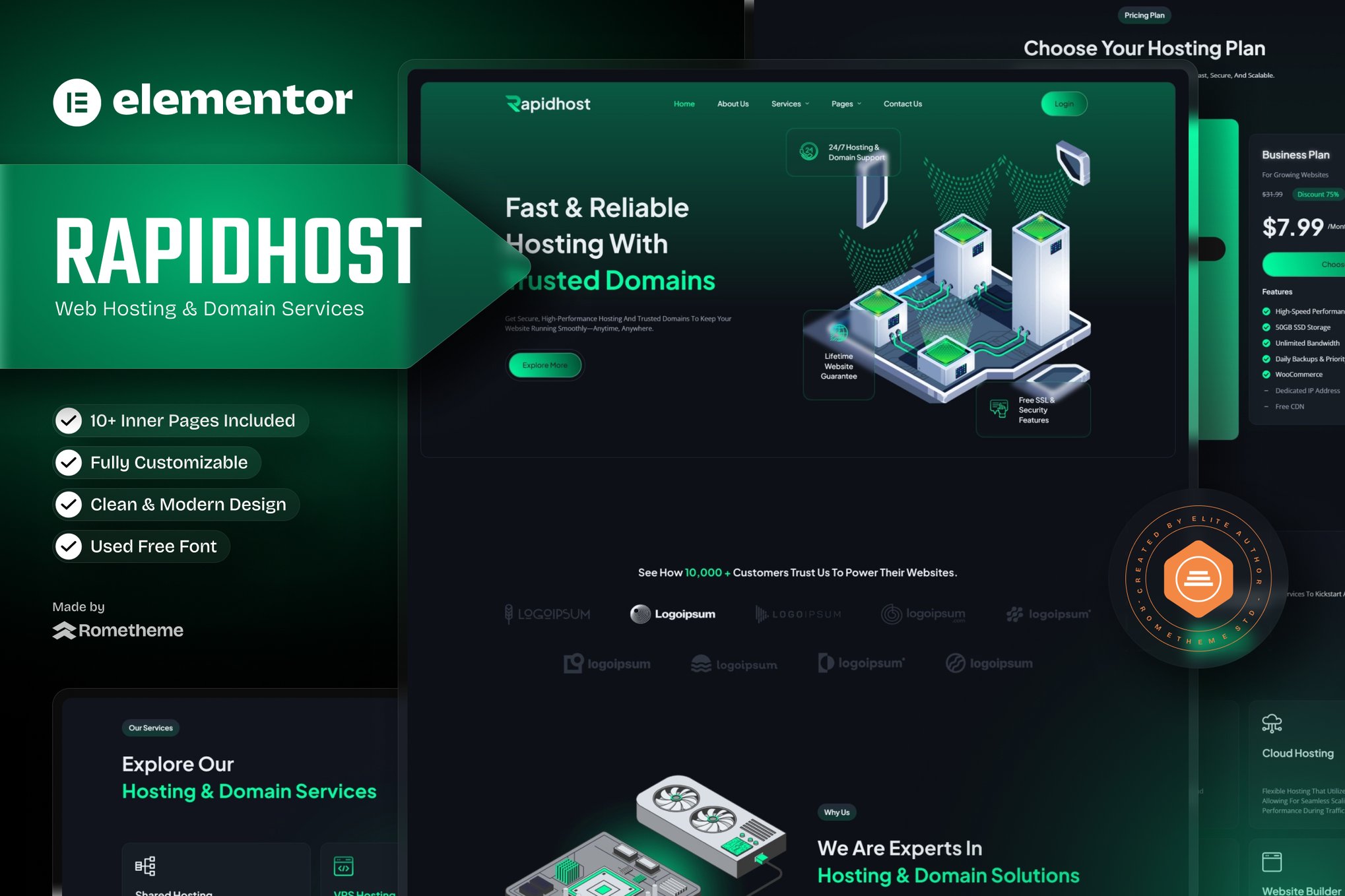 Rapidhost – Web Hosting & Domain Services Elementor Template Kit