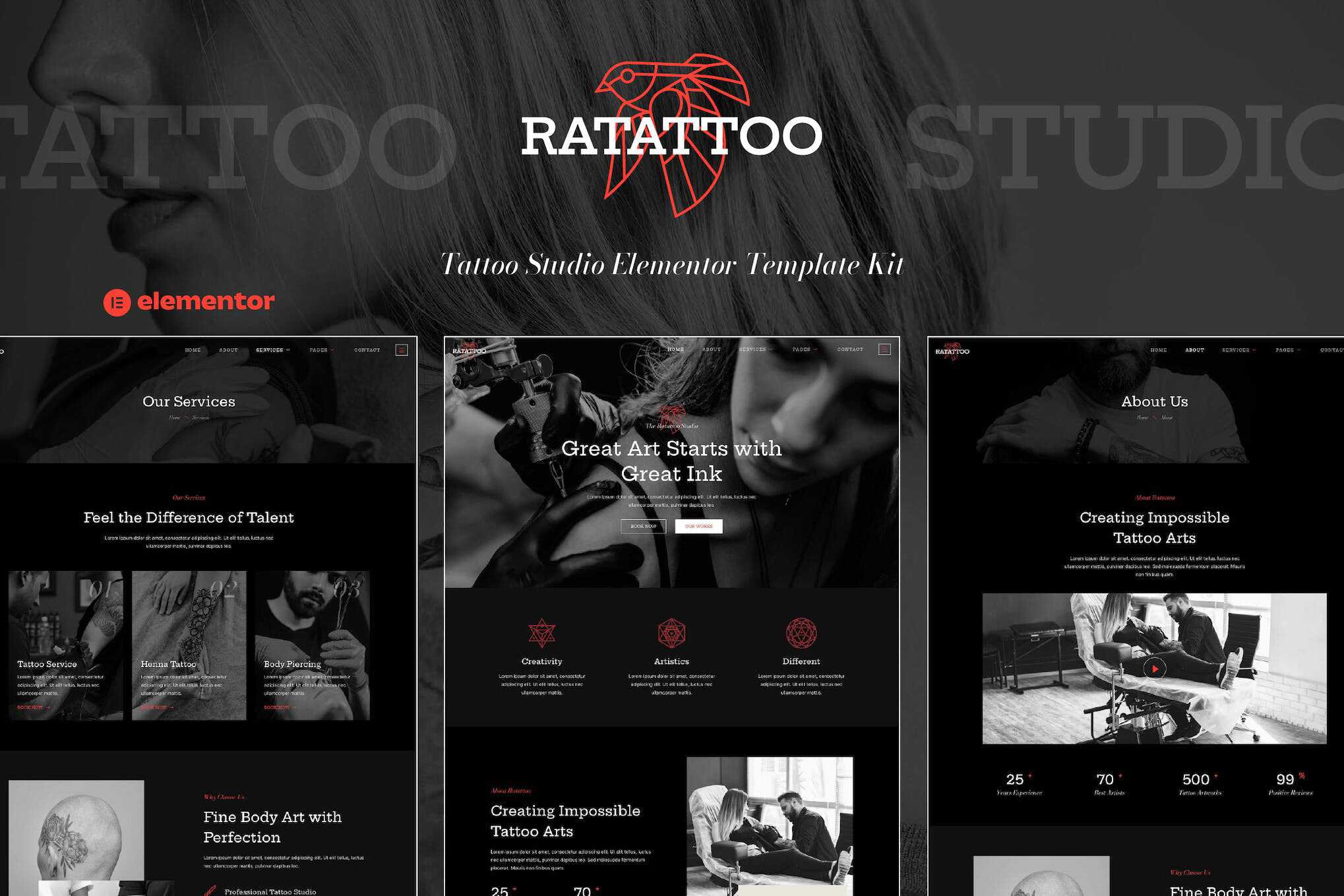 Ratattoo - Tattoo Studio Elementor Template Kit