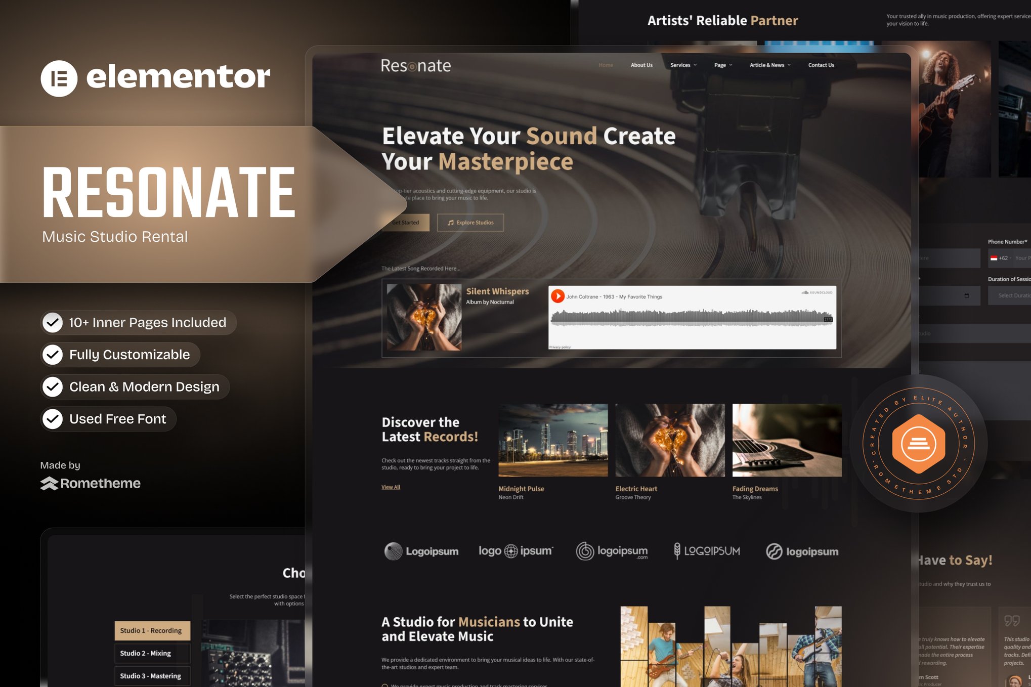 Resonate – Music Studio Production Elementor Template Kit