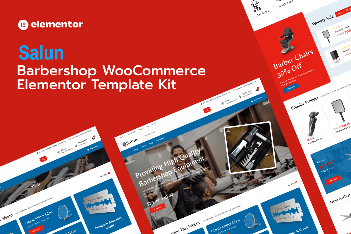 Salun – Barbershop Tools & Equipments Store WooCommerce Elementor Pro Template Kit