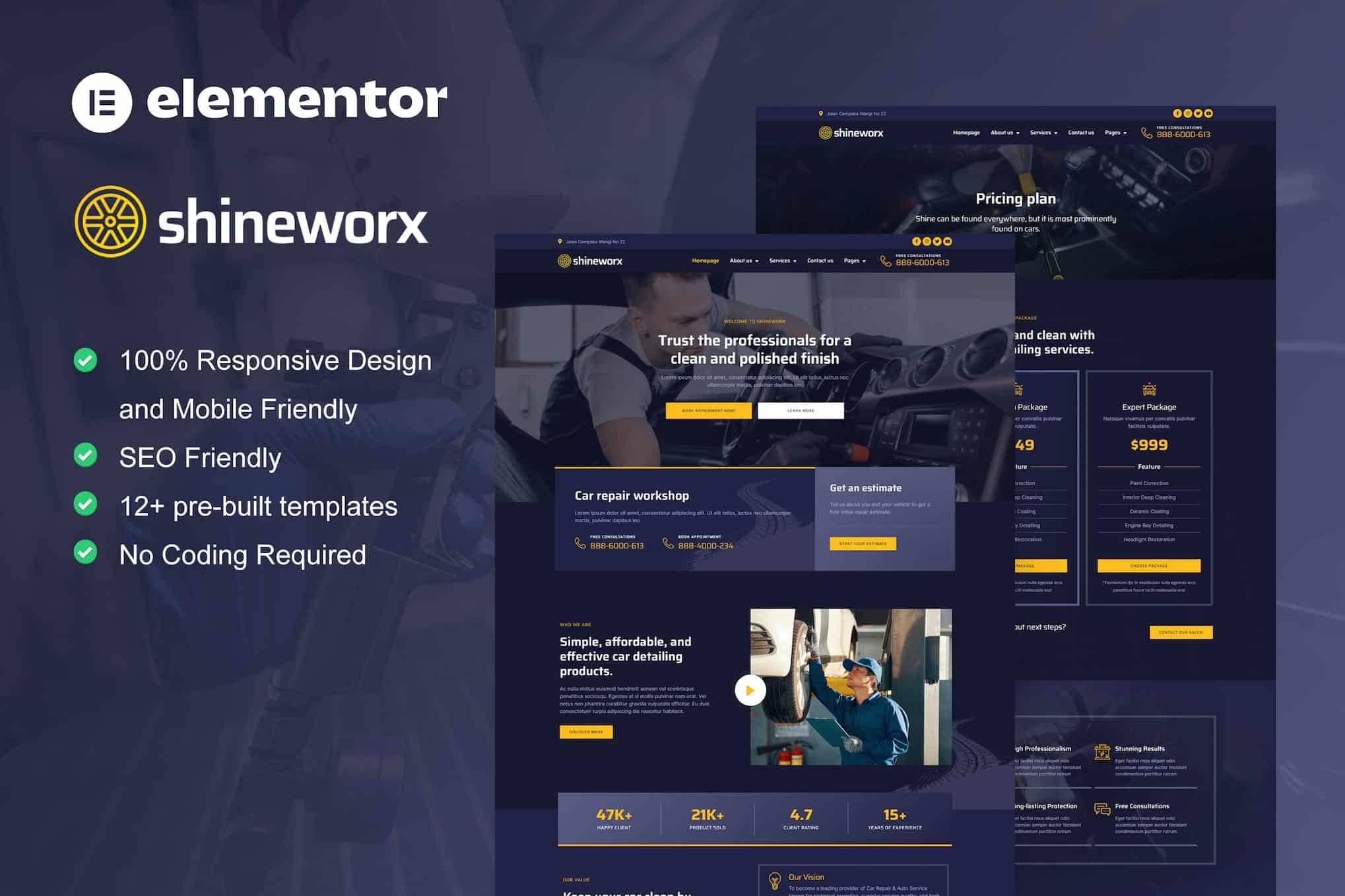 ShineWorx - Car Detailing Service & Car Repair Elementor Pro Template Kit
