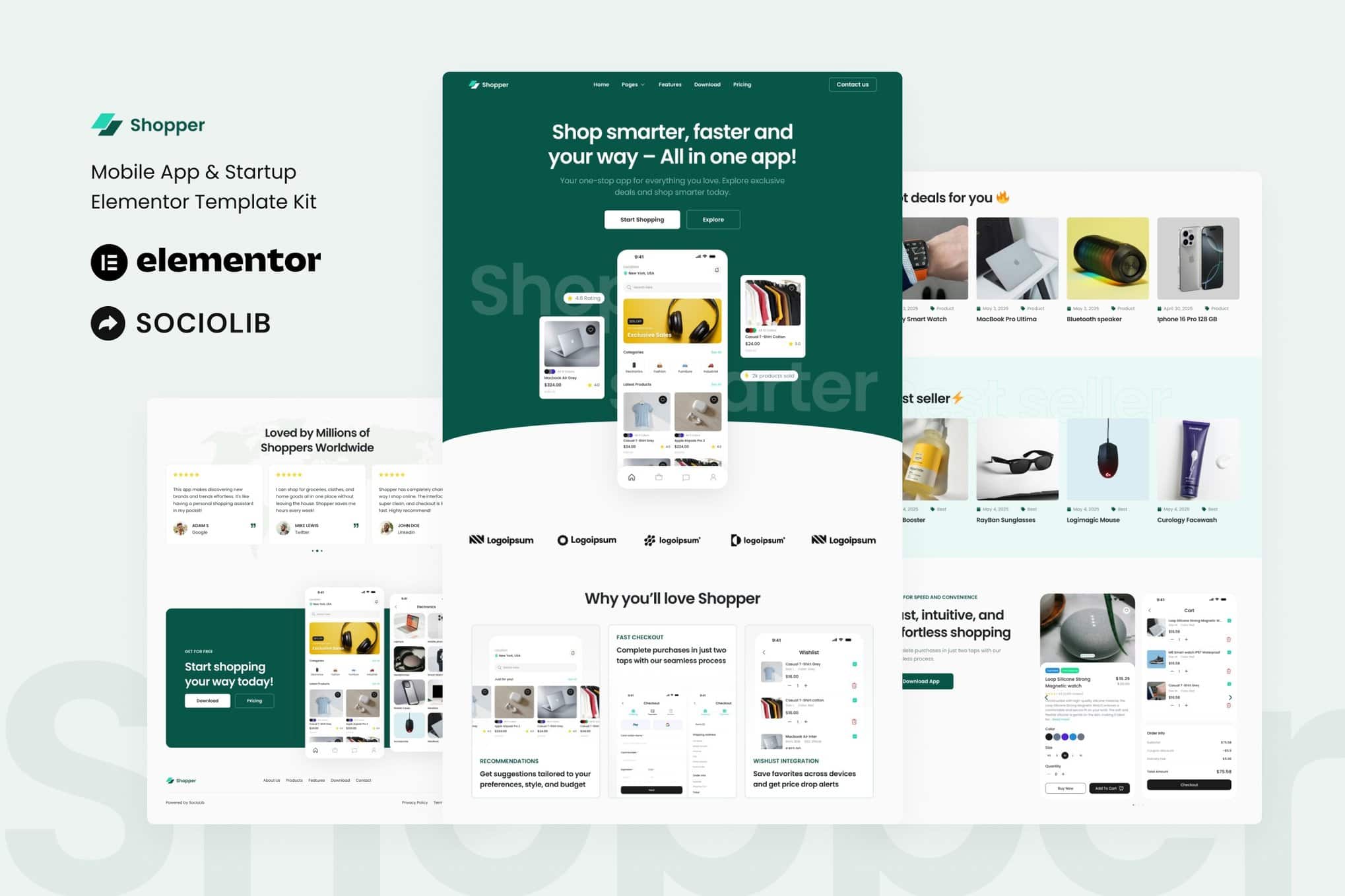 Shopper – Mobile App & Startup Showcase Elementor Template Kit