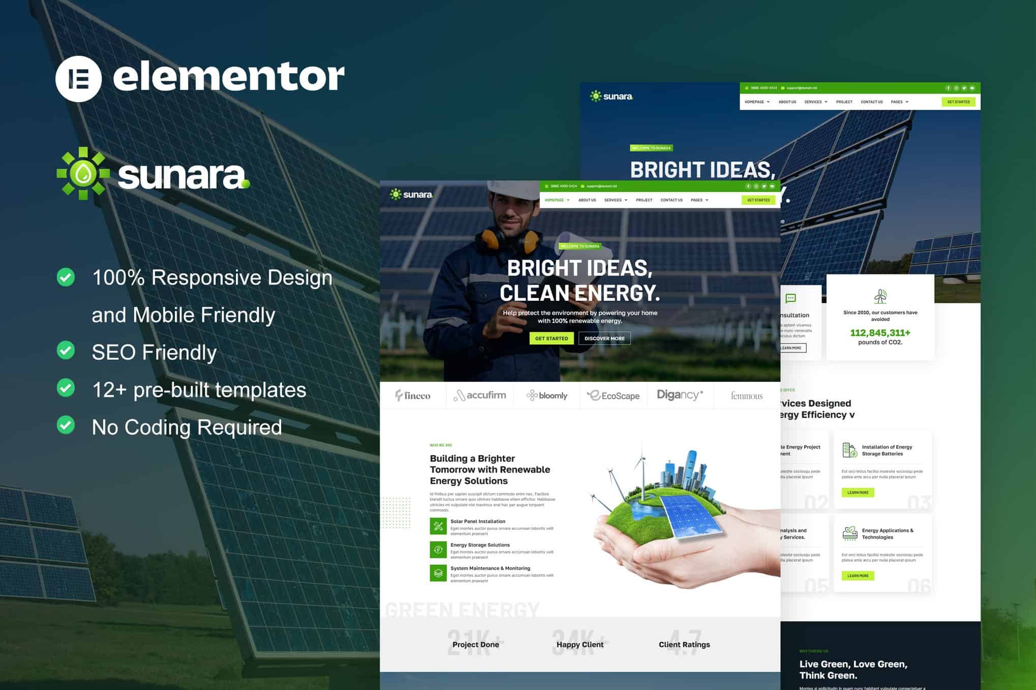 Sunara – Solar & Renewable Energy Elementor Pro Template Kit