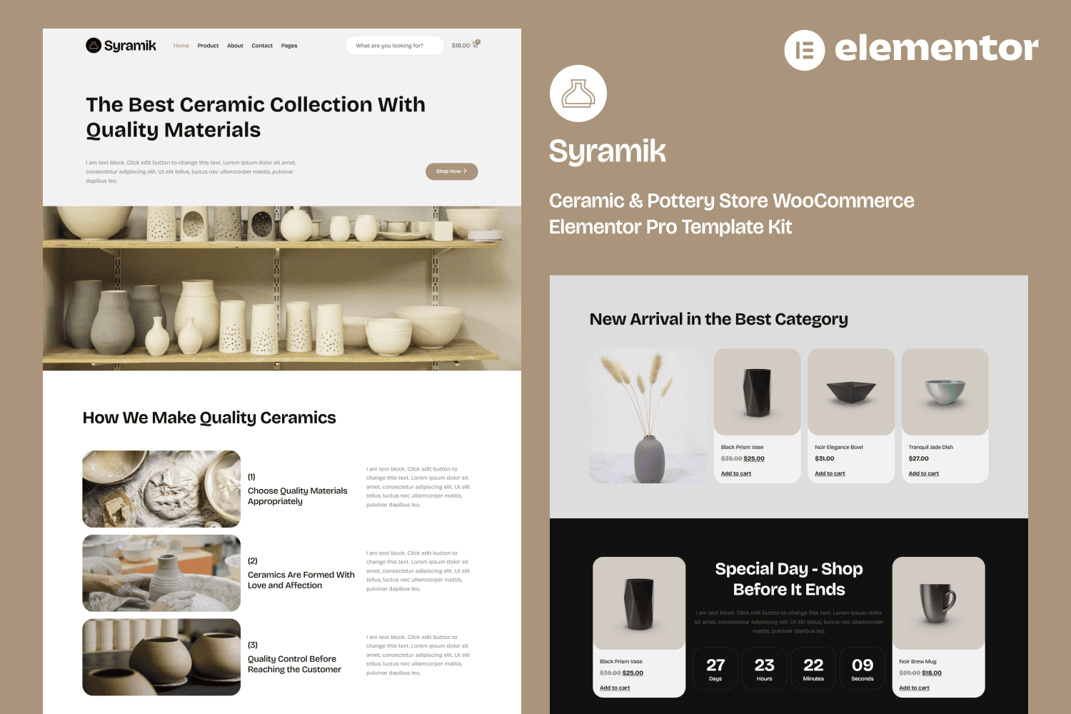 Syramik – Ceramic & Pottery Store WooCommerce Elementor Pro Template Kit
