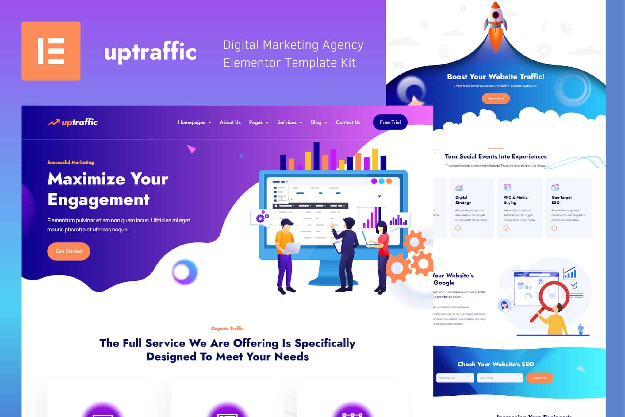 Uptraffic - Digital Marketing Agency Elementor Template Kit