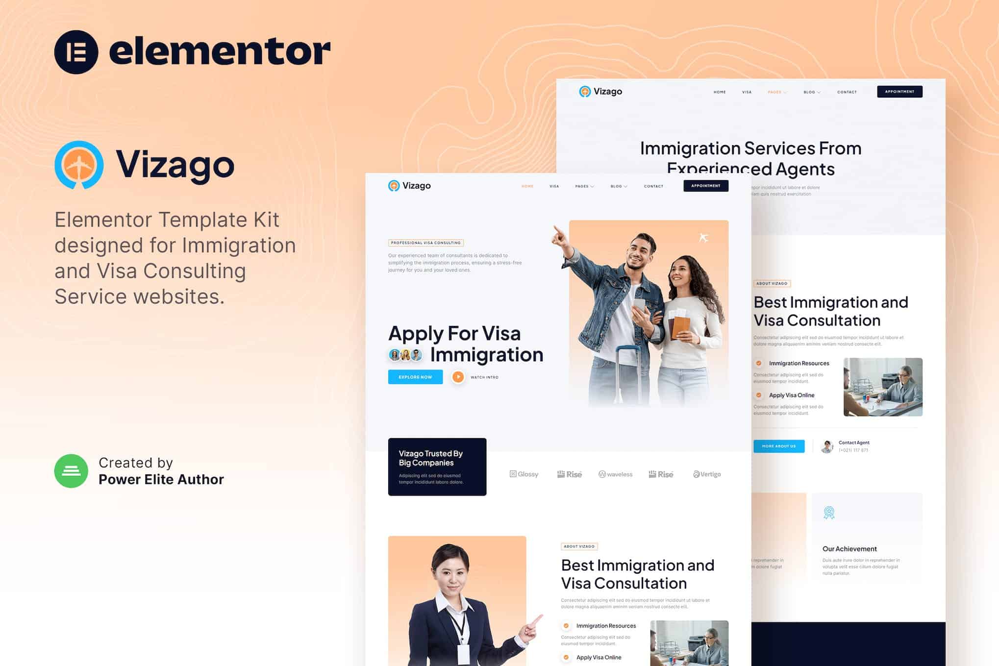 Vizago - Immigration & Visa Consulting Service Elementor Template Kit