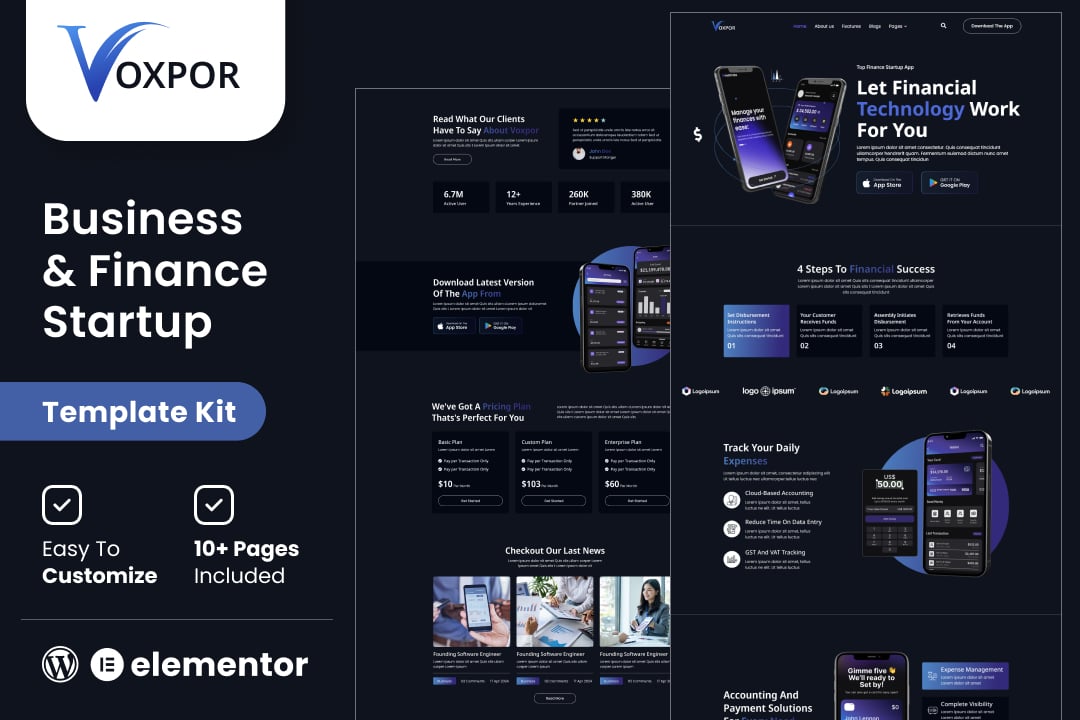 Voxpor – Business & Finance Startup Elementor Template Kit