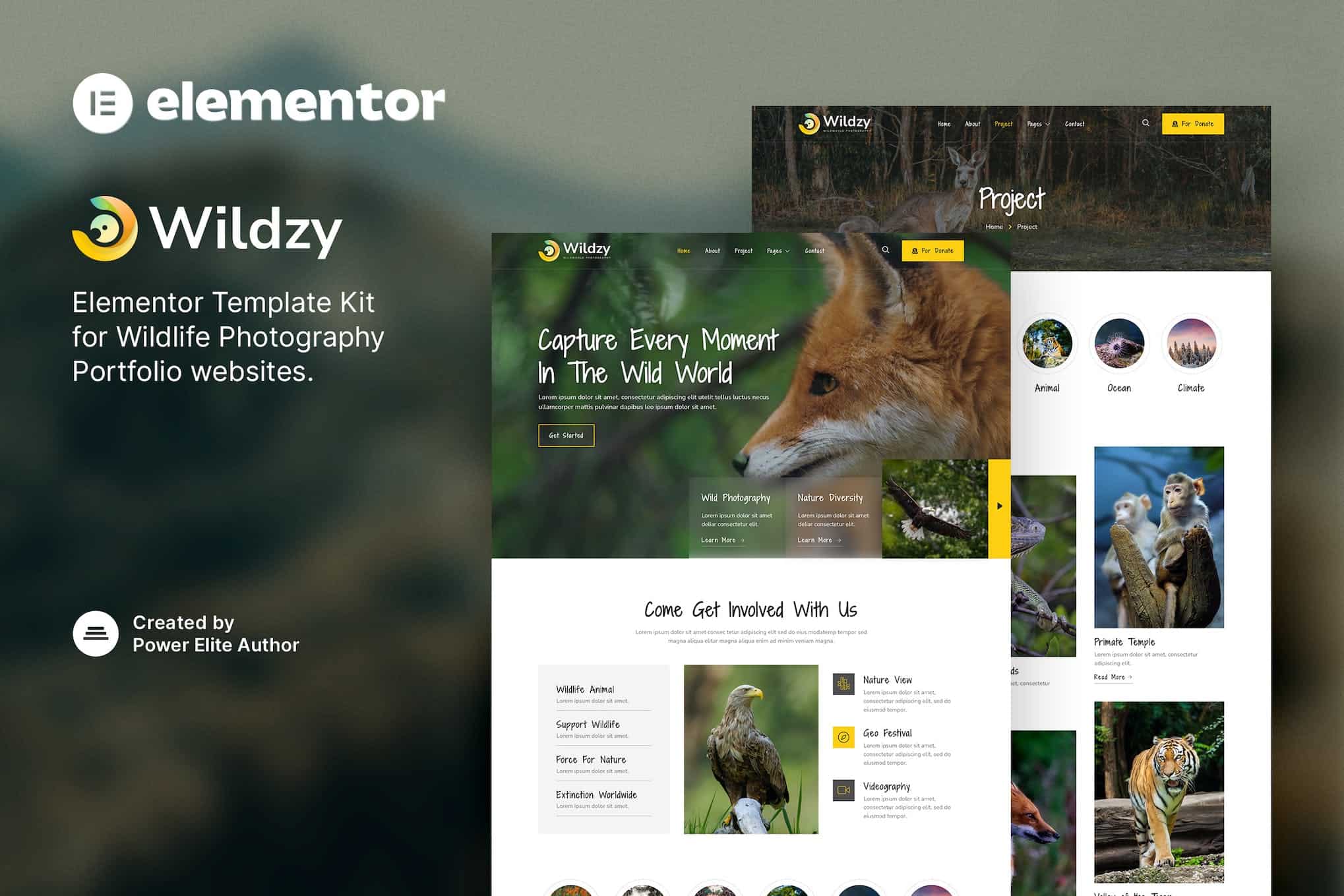 Wildzy - Wildlife Photography Elementor Template Kit