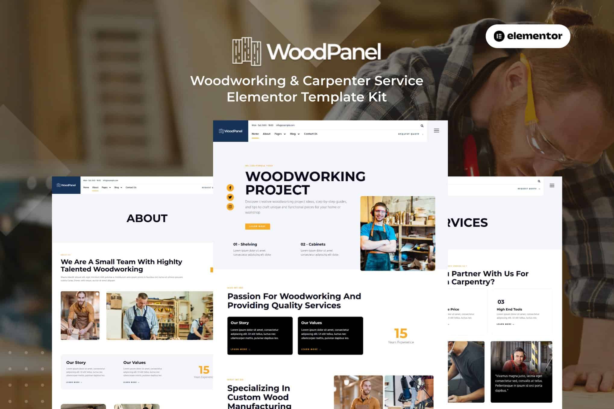 Woodpanel – Woodworking & Carpenter Service Elementor Pro Template Kit