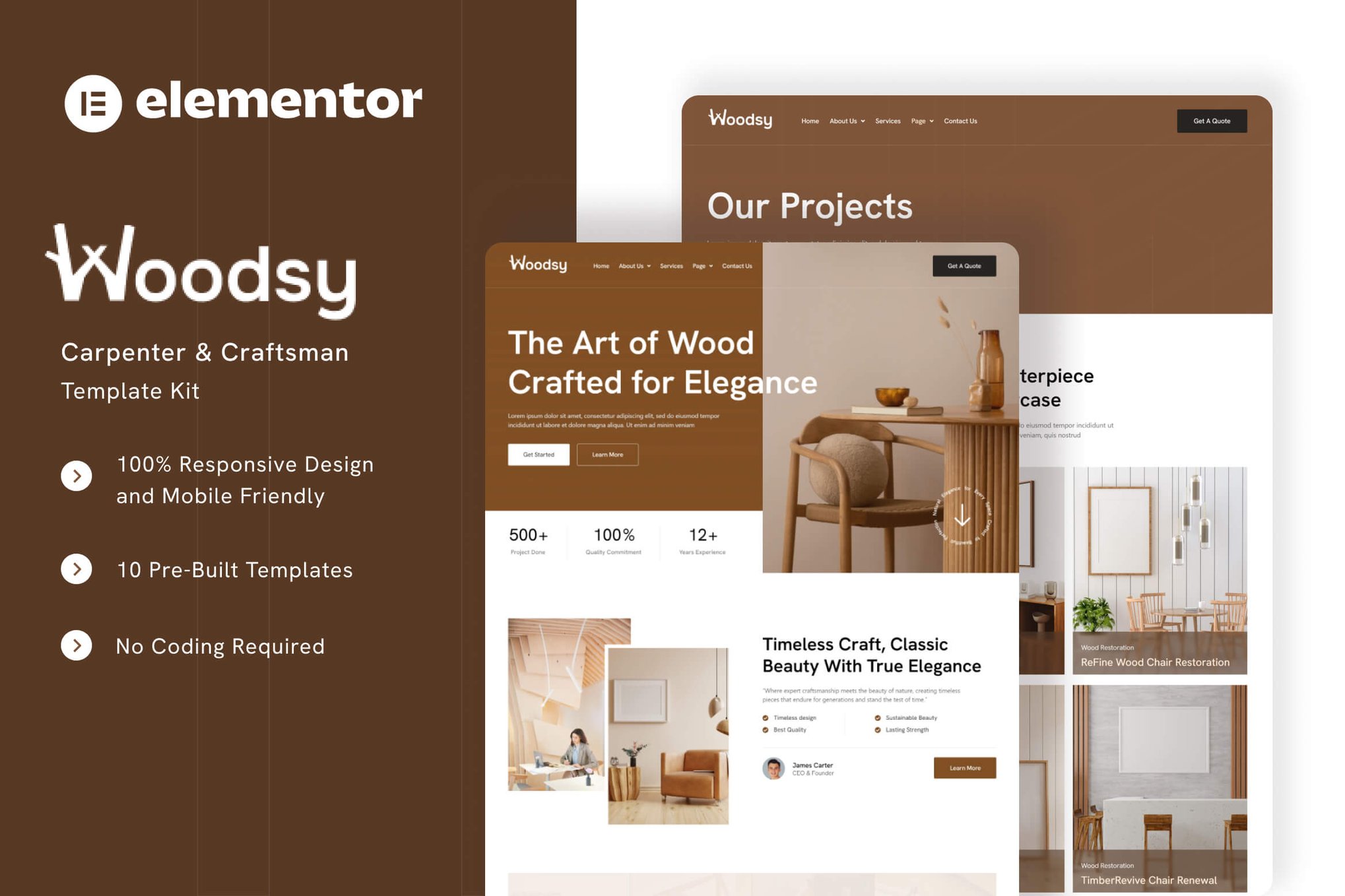 Woodsy – Carpenter & Craftsman Elementor Template Kit