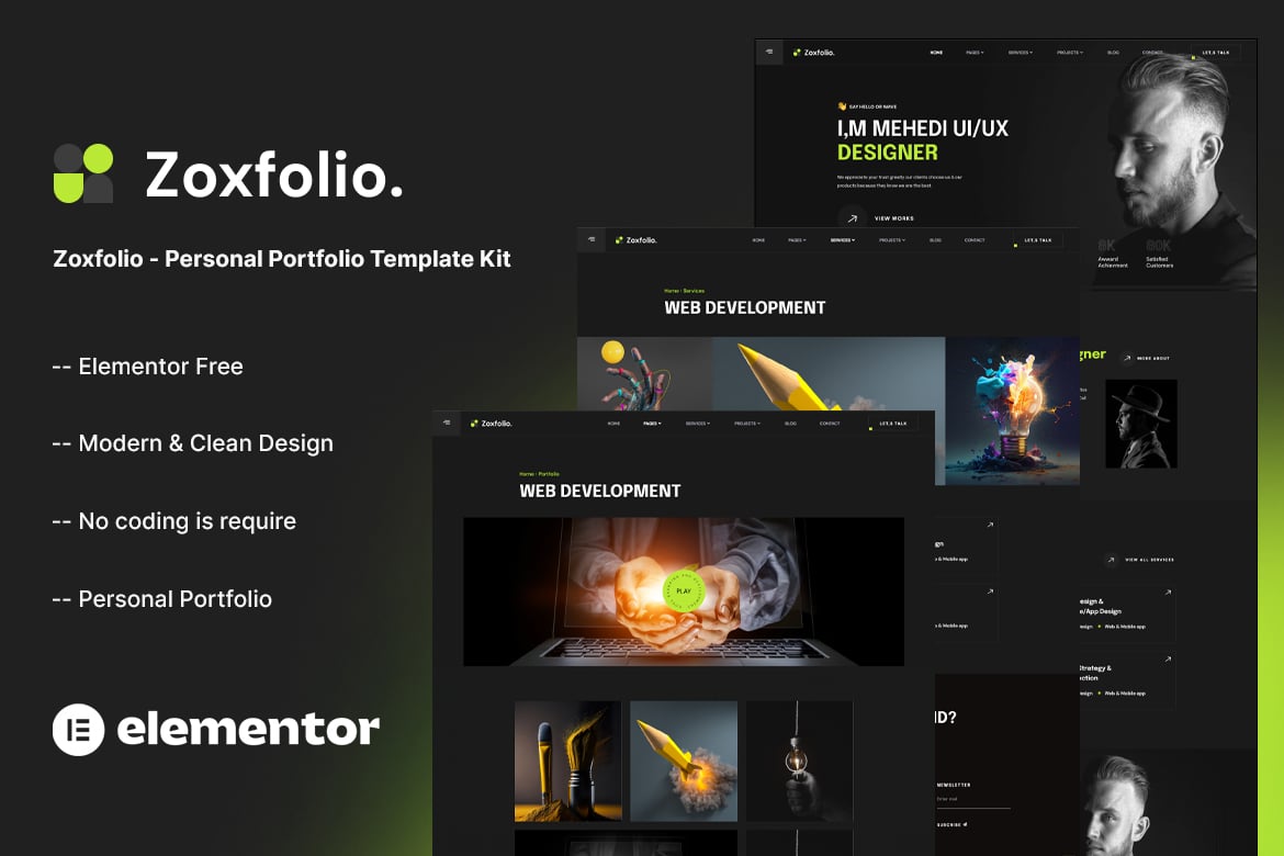 Zoxfolio – Personal Portfolio Elementor Template Kit
