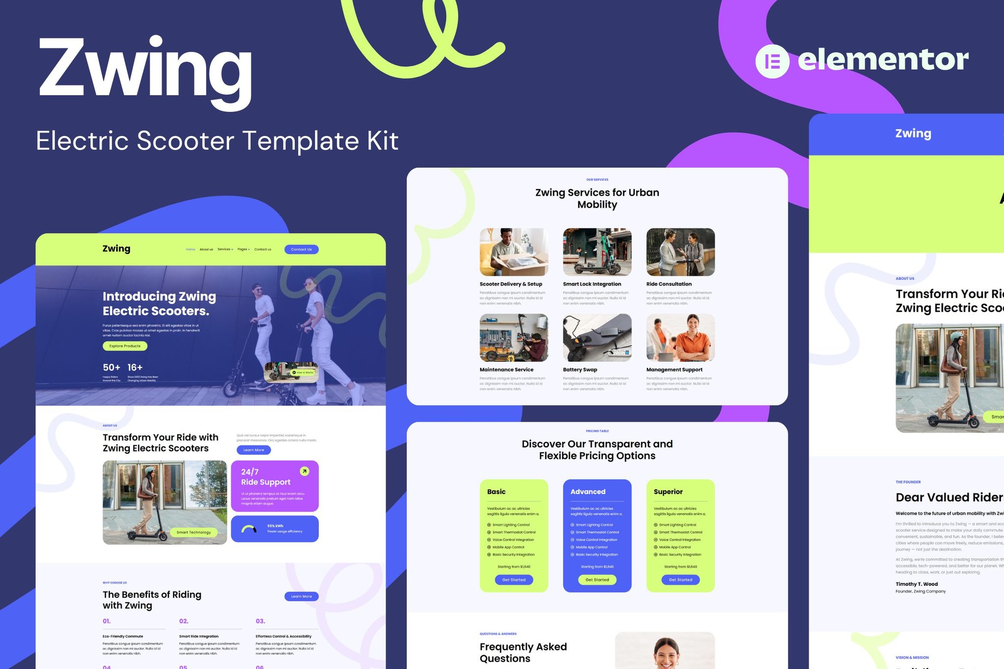 Zwing – Electric Scooter Website Elementor Template Kits